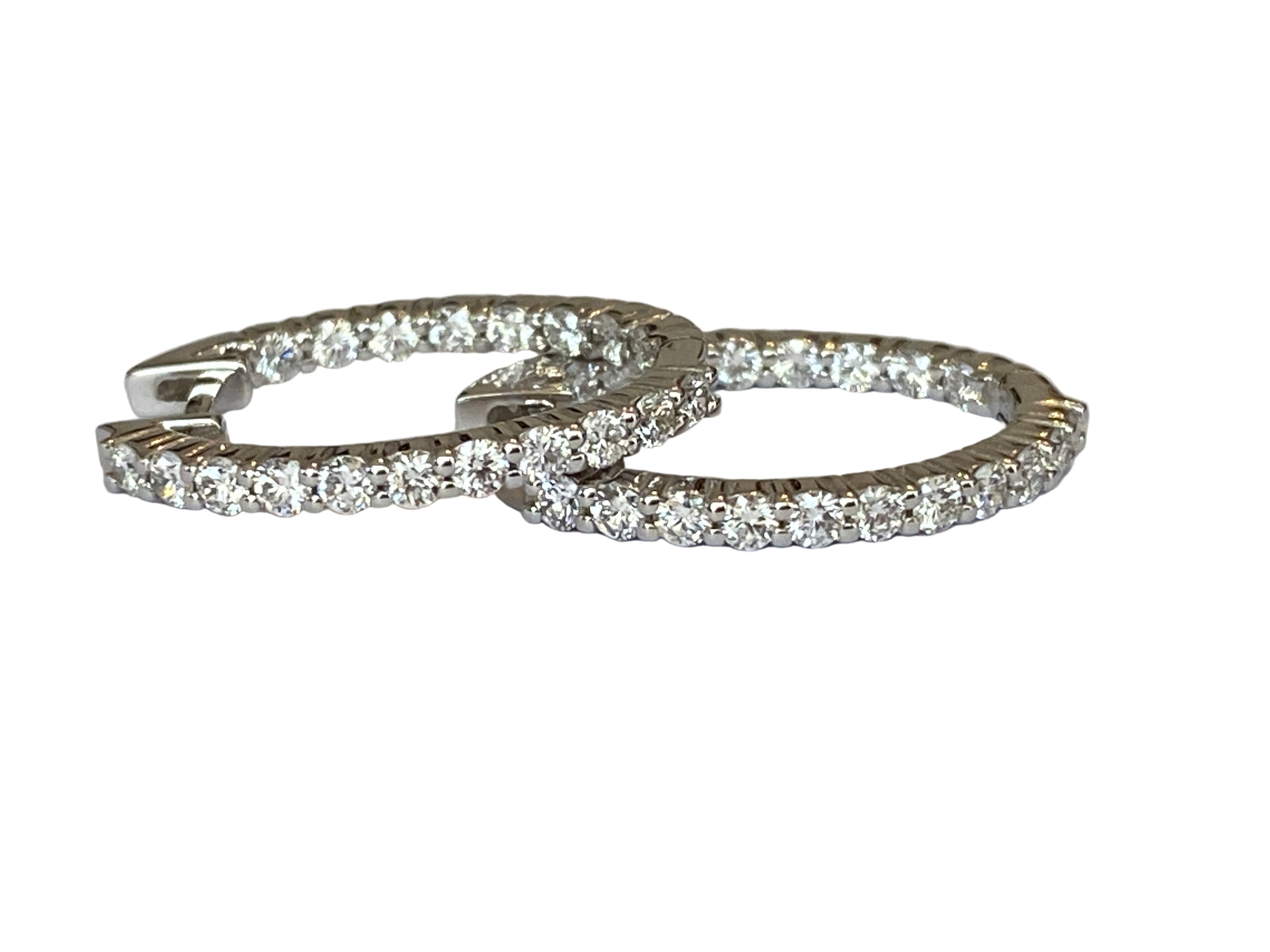 White 18 kt  Gold Huggies Hoop 1.00ct Diamond Earrings