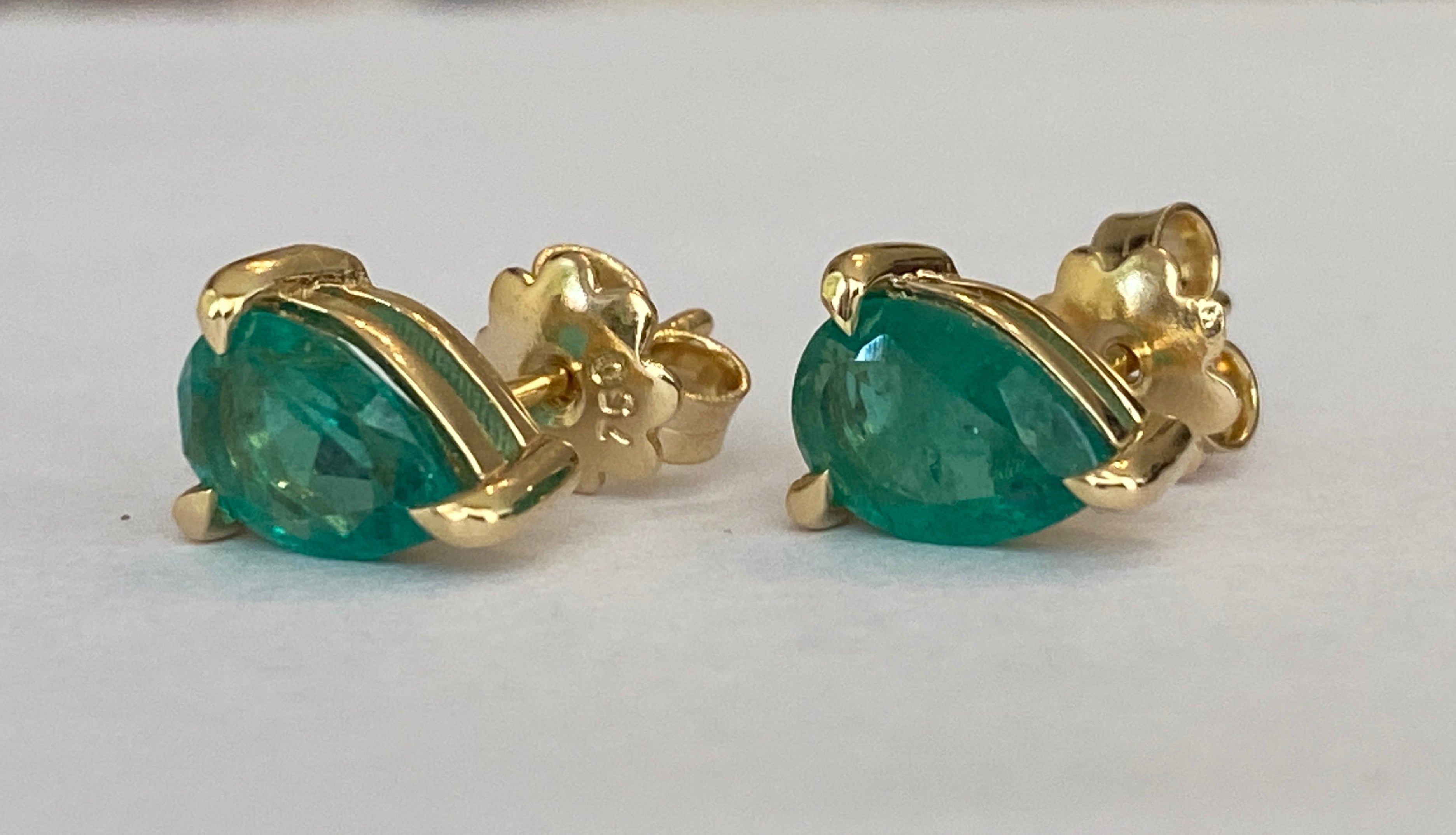 ALGT certified 2.17 Carat  Intense Green Color Emeralds yellow Gold Earrings