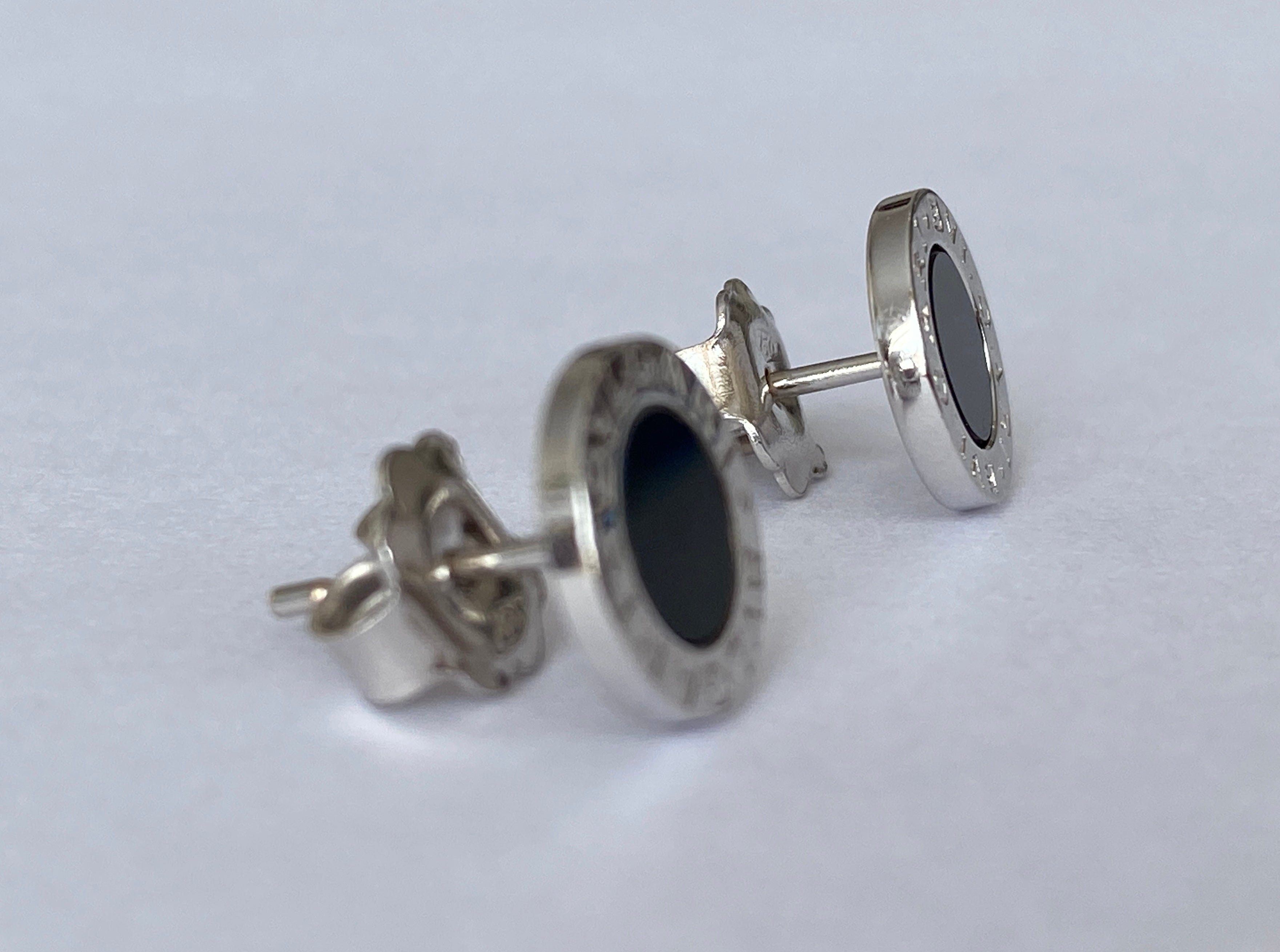 18K White Gold Black Onyx BVLGARI Bulgari Stud Earrings