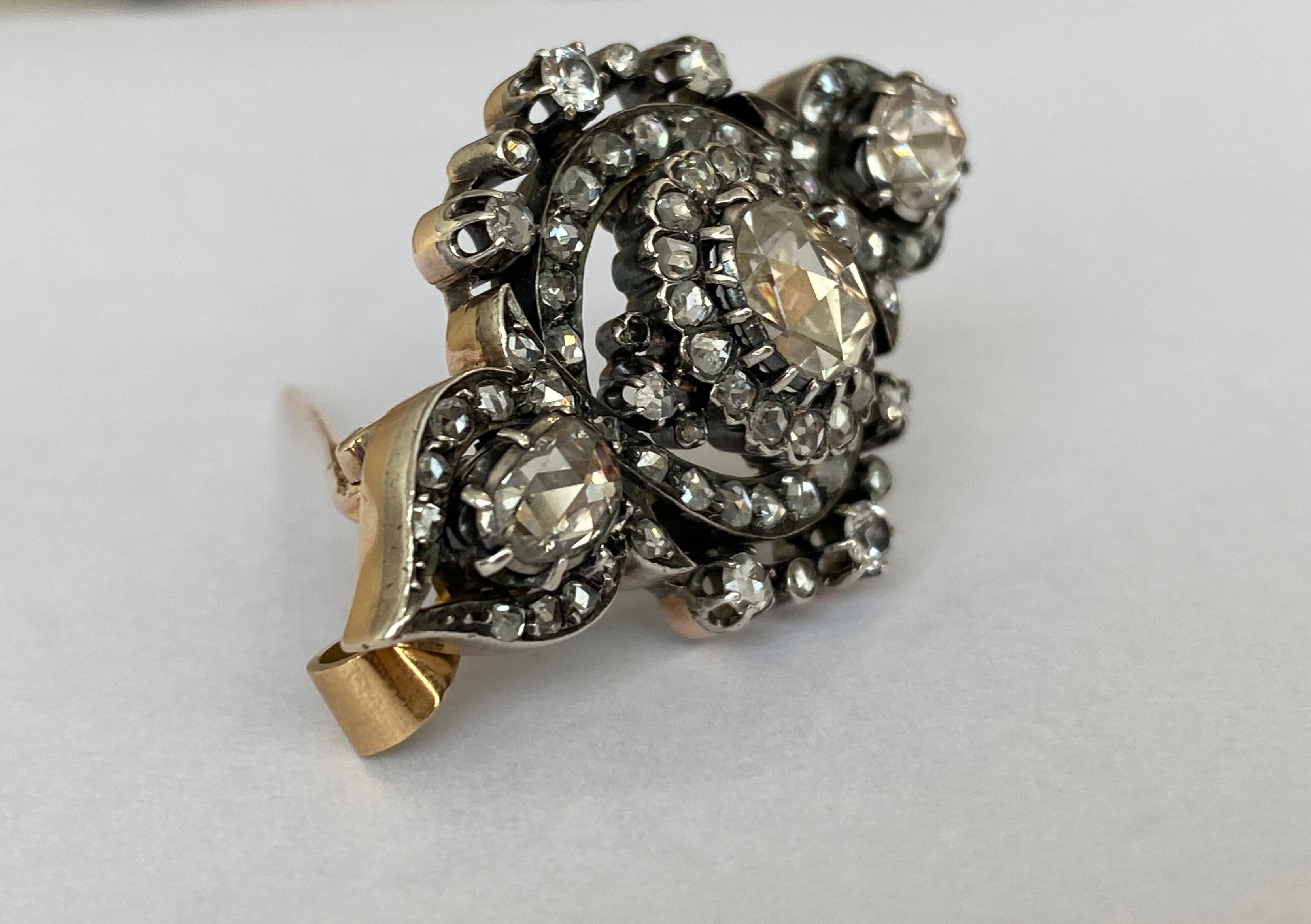 French Antique 18k Gold /Silver Napoleon III 6ct Rose-Cut Diamond Brooch/Pendant