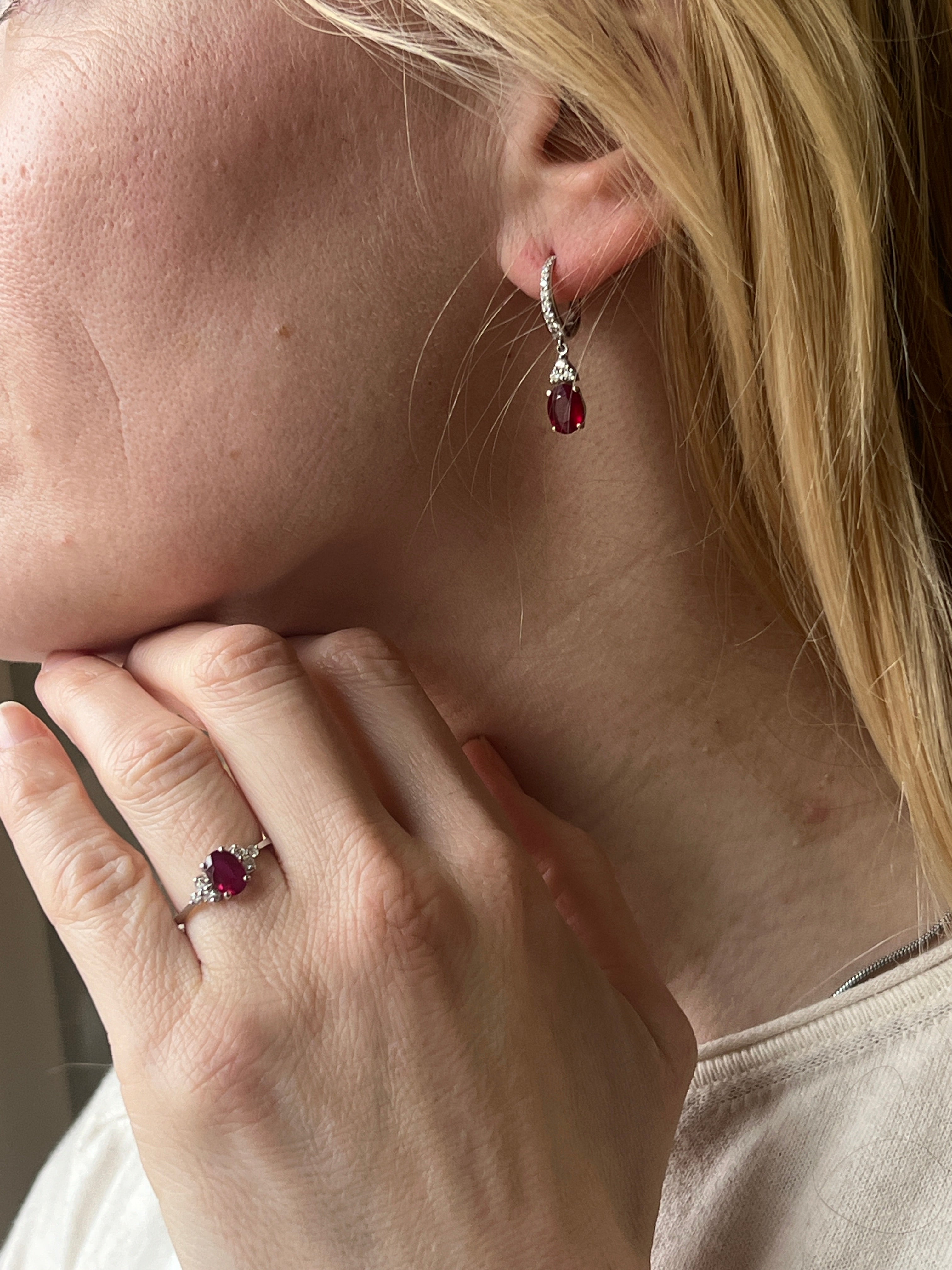 Certified 18 Kt. White Gold Earrings with 2.28 Ct Rubies and Diamonds
