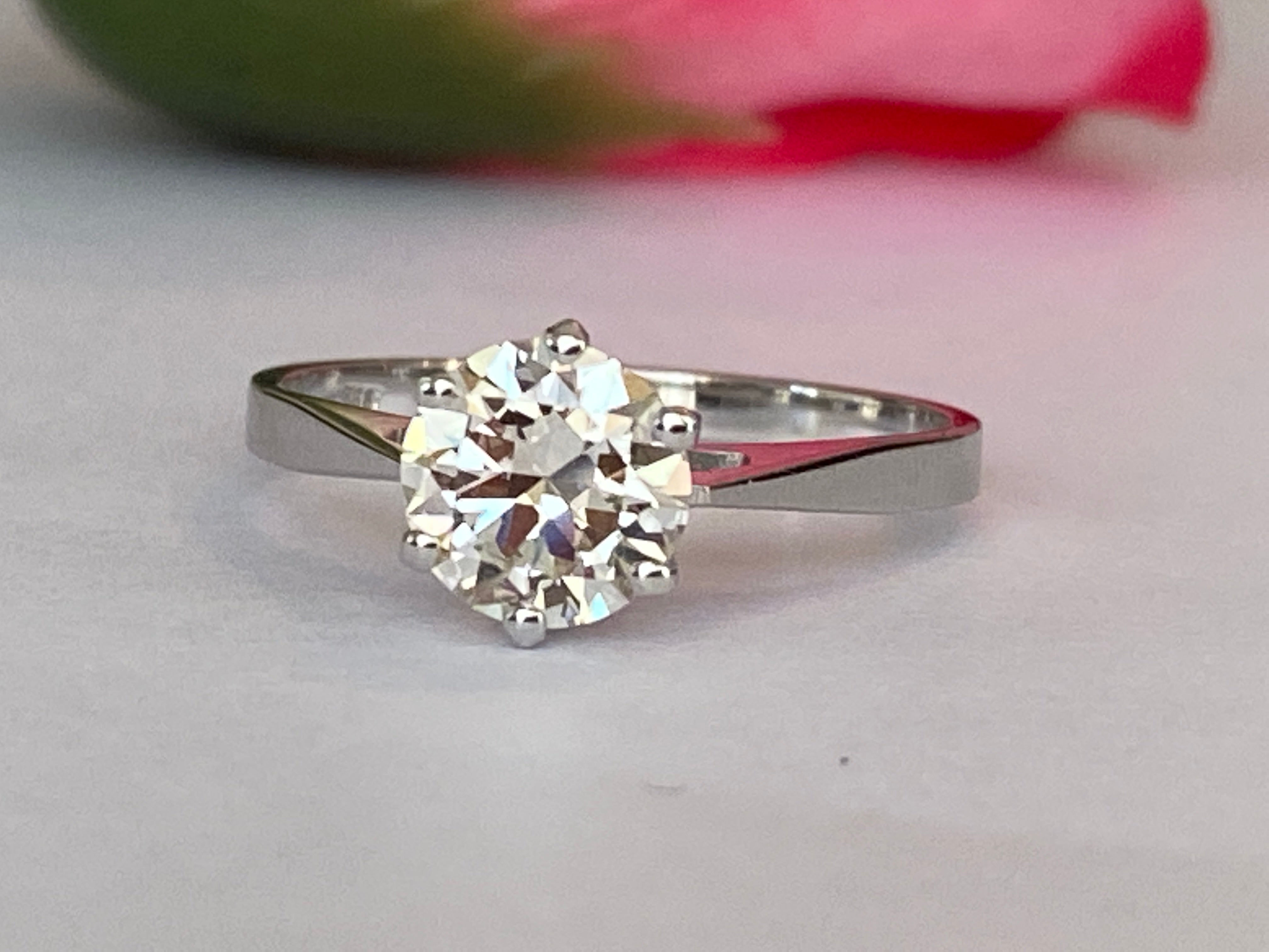 Certified 1.24 Carat  Old European Cut Diamond  White Gold Ring