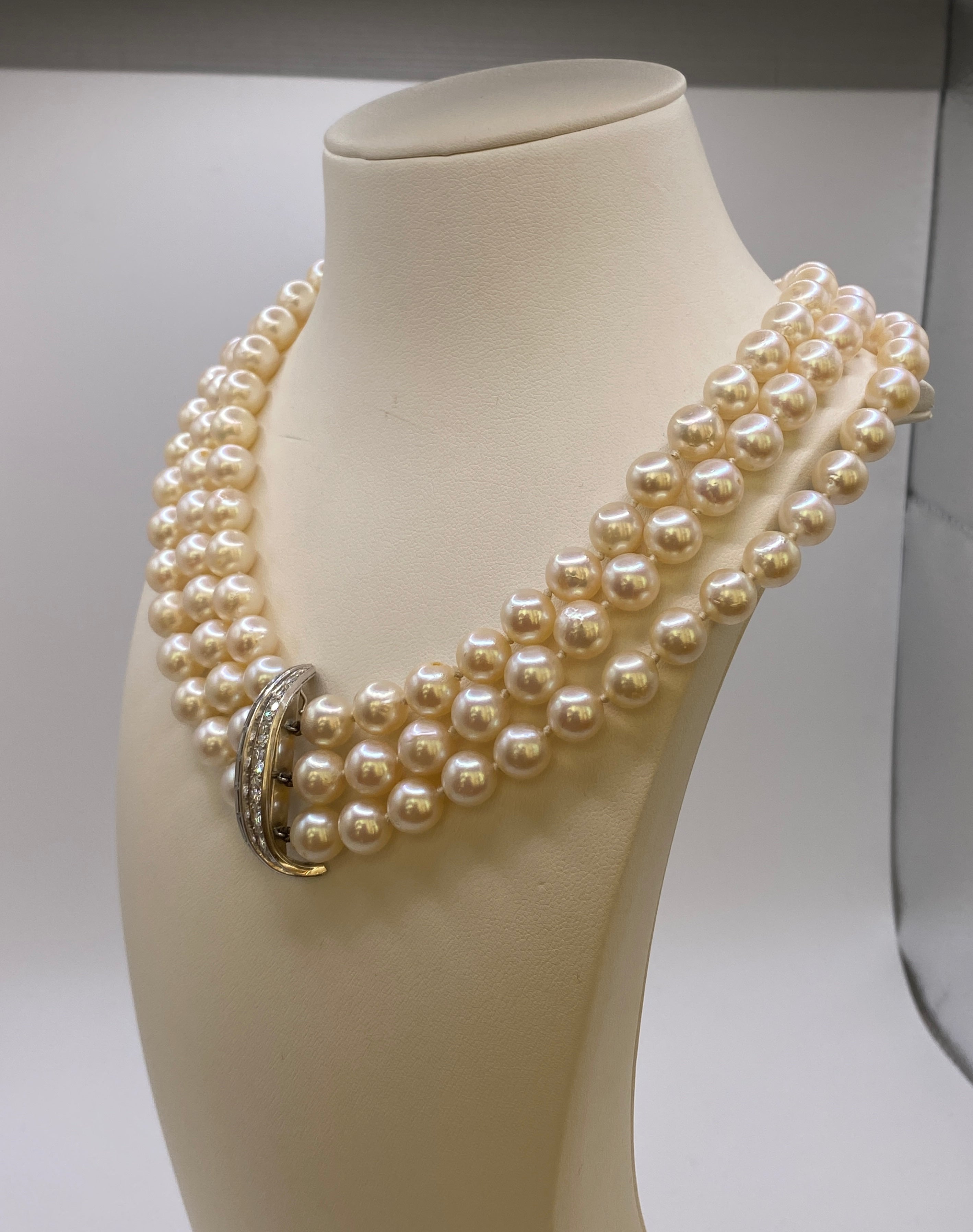 2.60 ct Diamond  & Pearl Vintage Choker Necklace in 18k White Gold