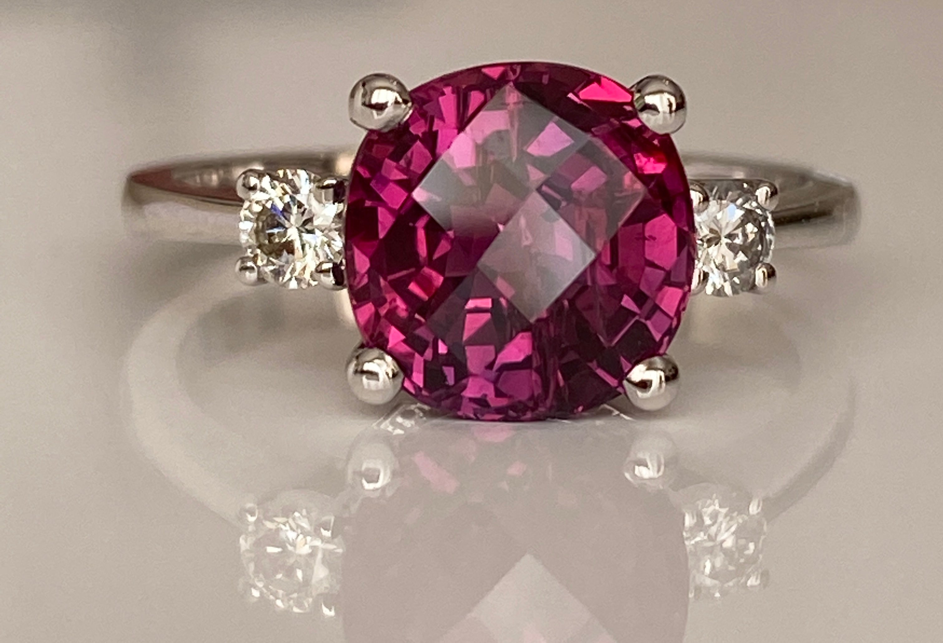 ALGT Certified 4.34 Carat Vivid/ Deep Purplish Pink Sapphire Diamond Ring