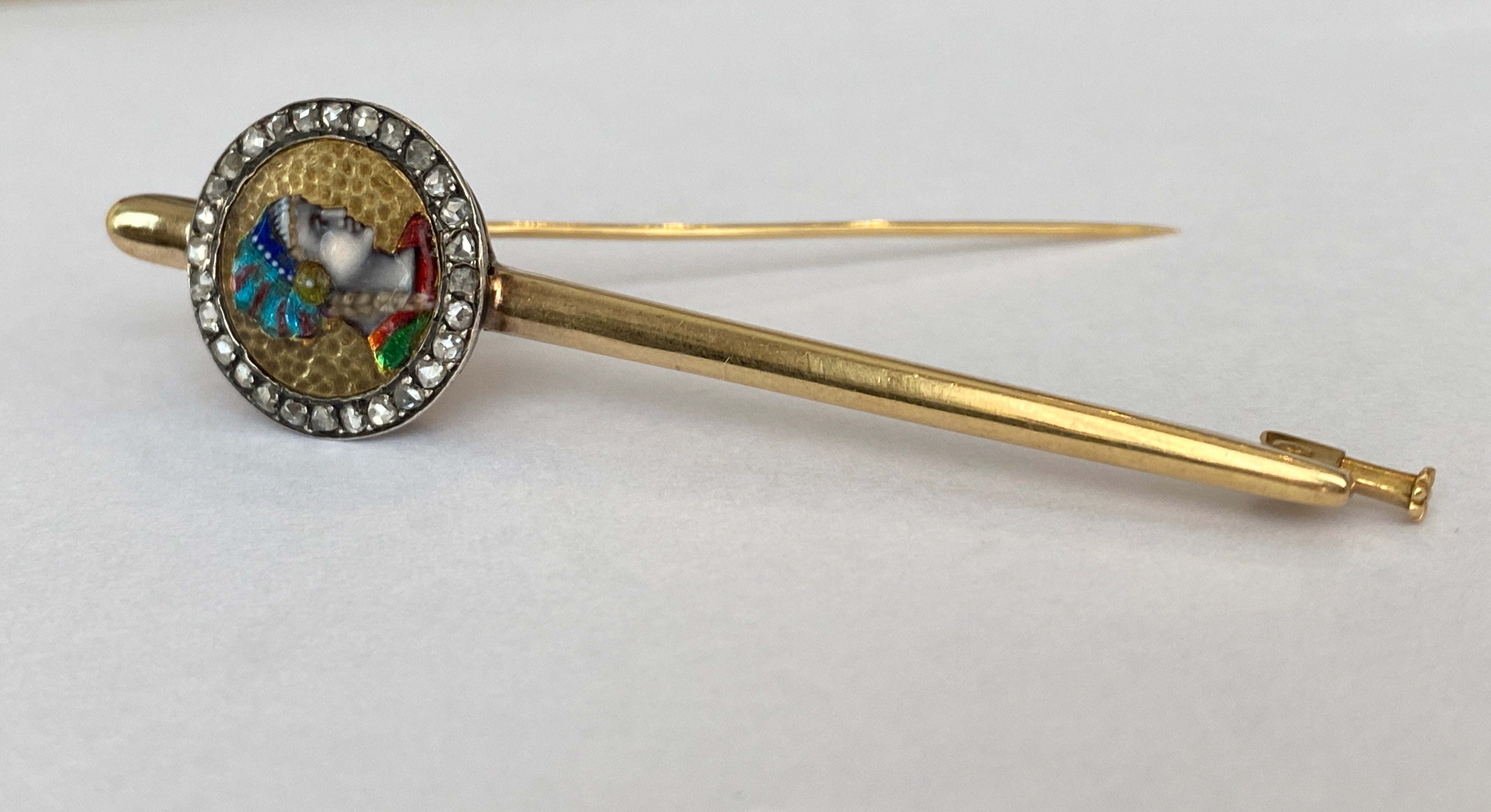 Important 8.7g Antique French 18 Karat Gold Art Nouveau Limoges Enamel Brooch