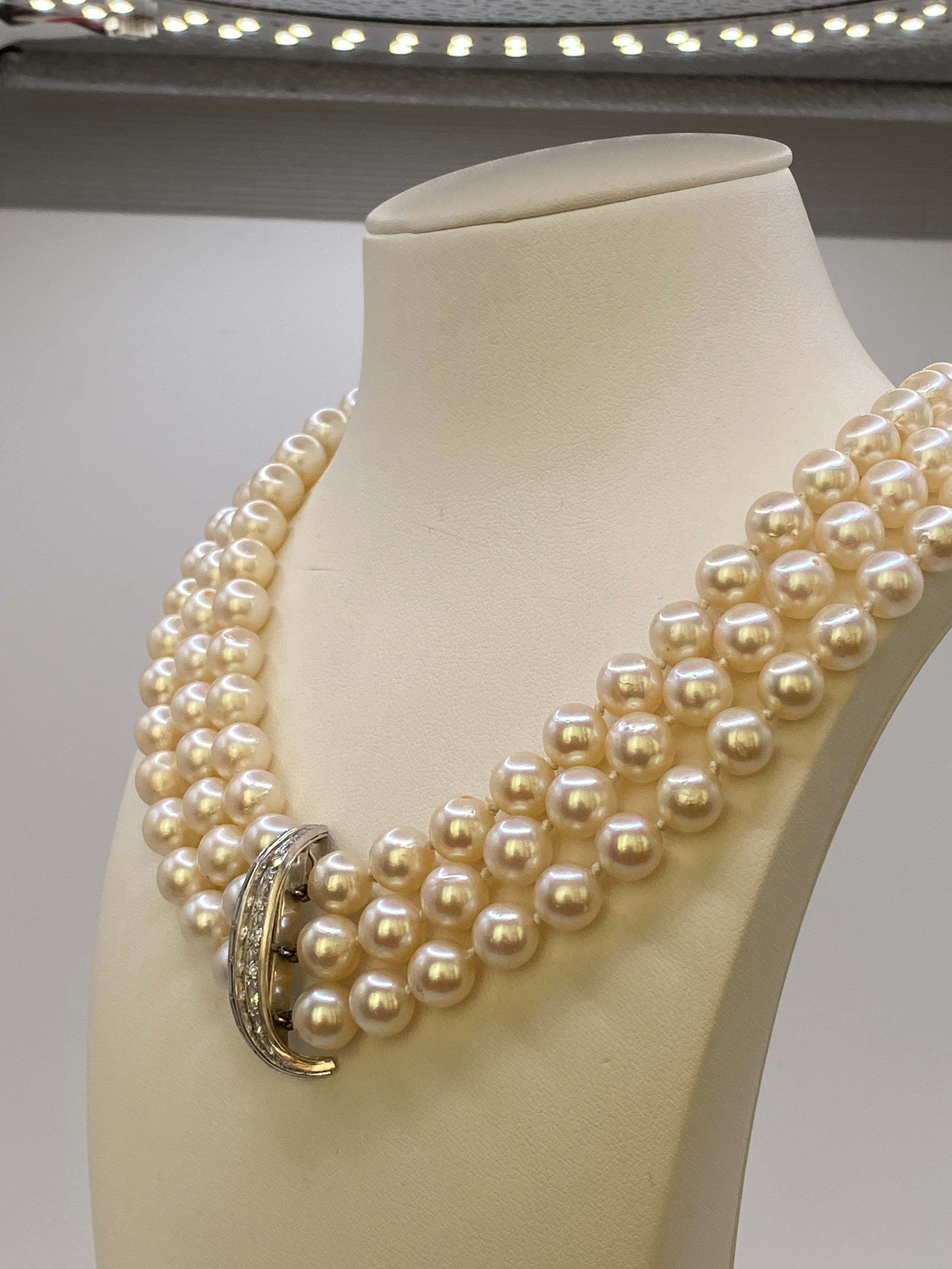 2.60 ct Diamond  & Pearl Vintage Choker Necklace in 18k White Gold