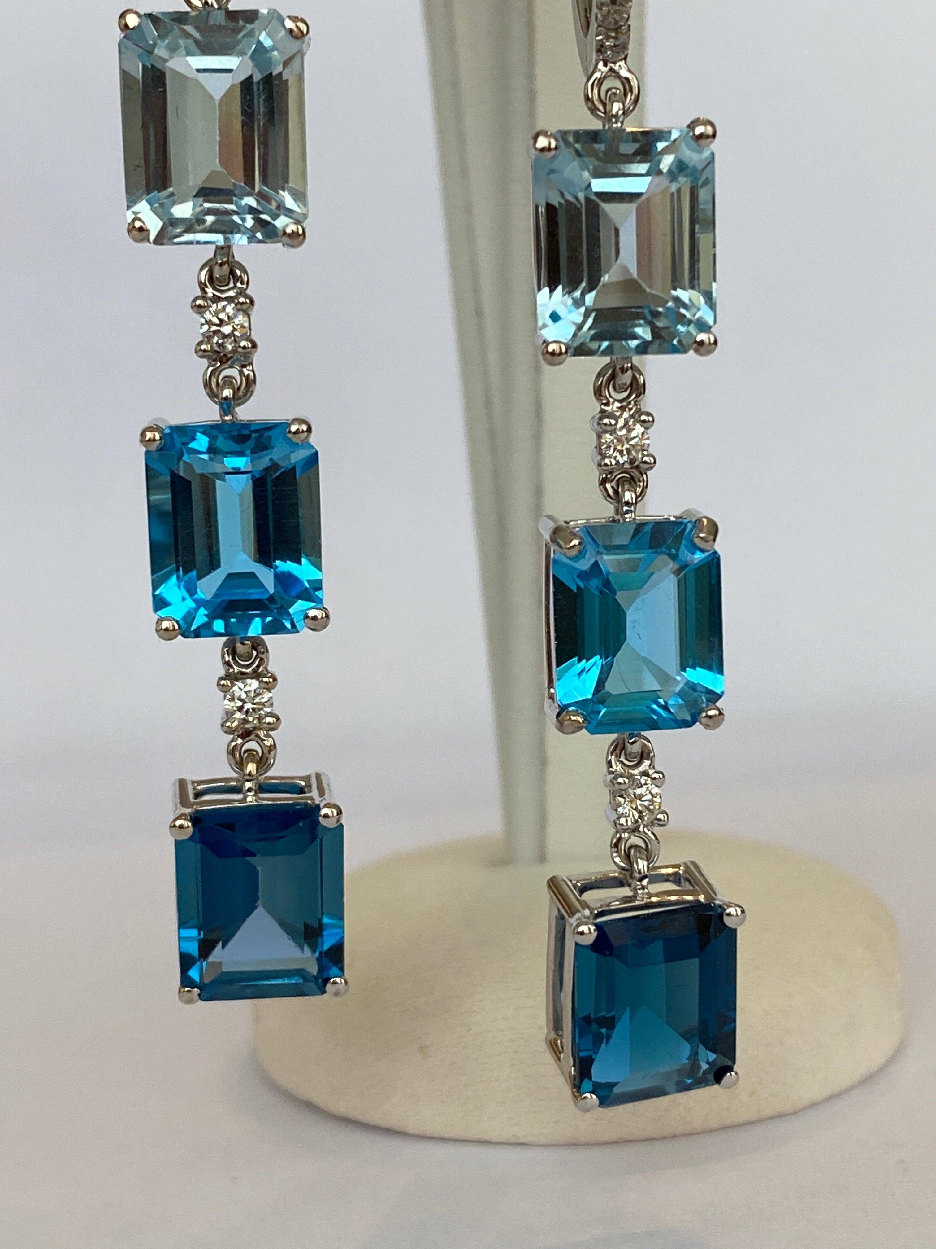 Exquisite 18K White Gold 22.45 Carat Blue Topaz & Diamond Dangle Earrings