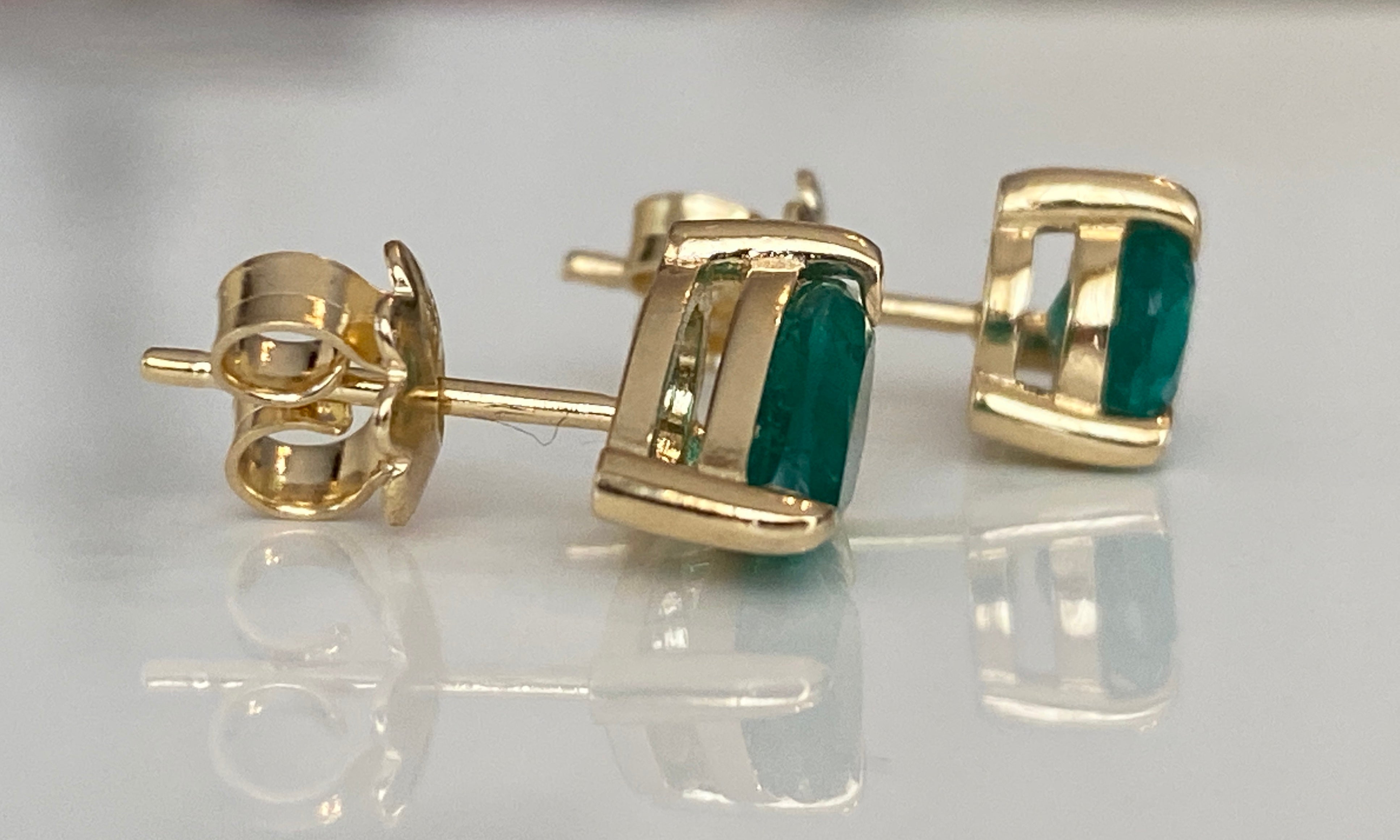 ALGT certified 2.17 Carat  Intense Green Color Emeralds yellow Gold Earrings