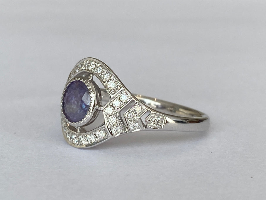 ALGT certified Natural 0.77 Carat  Alexandrite and  Diamond  White Gold  Ring
