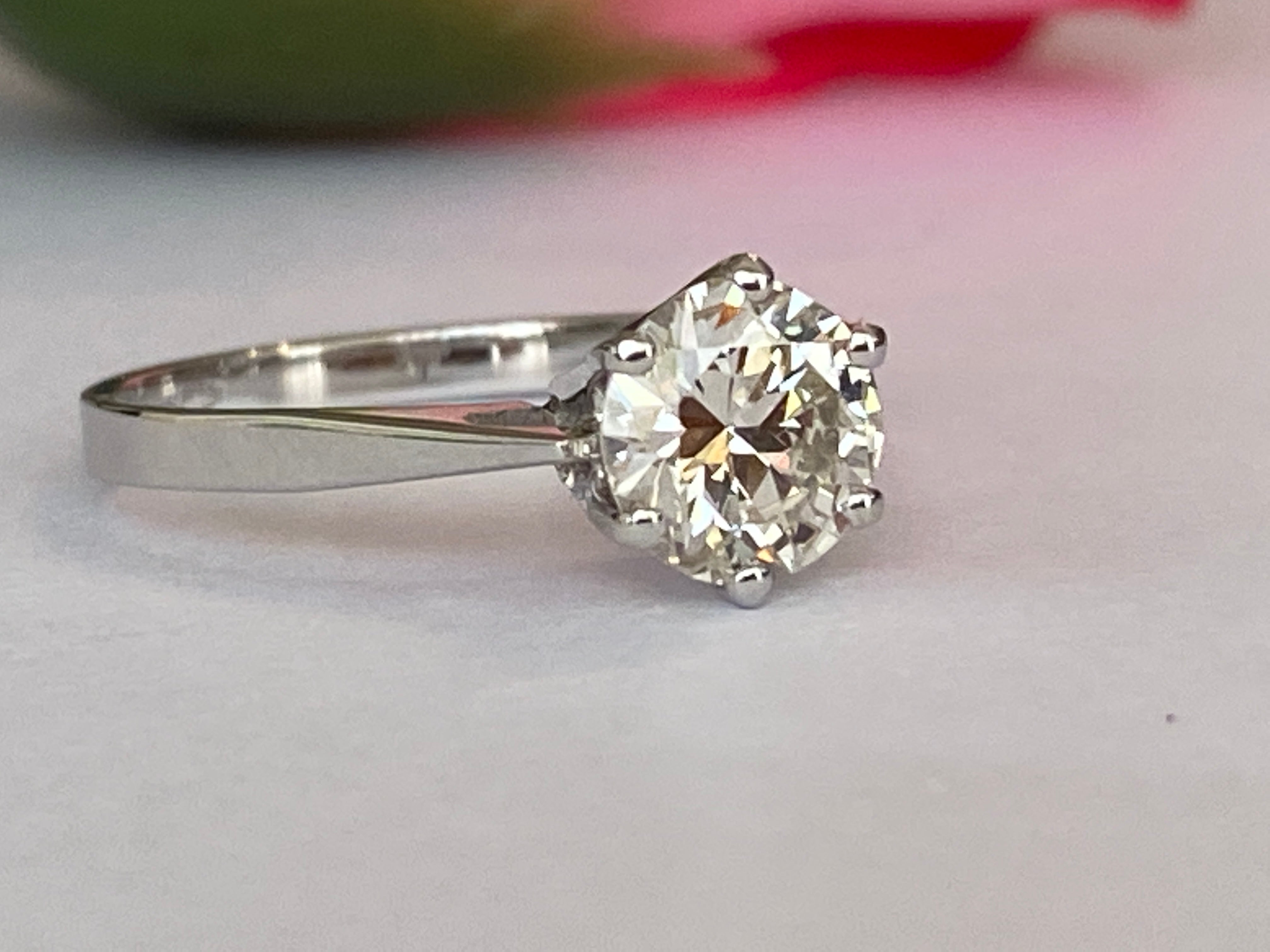 Certified 1.24 Carat  Old European Cut Diamond  White Gold Ring