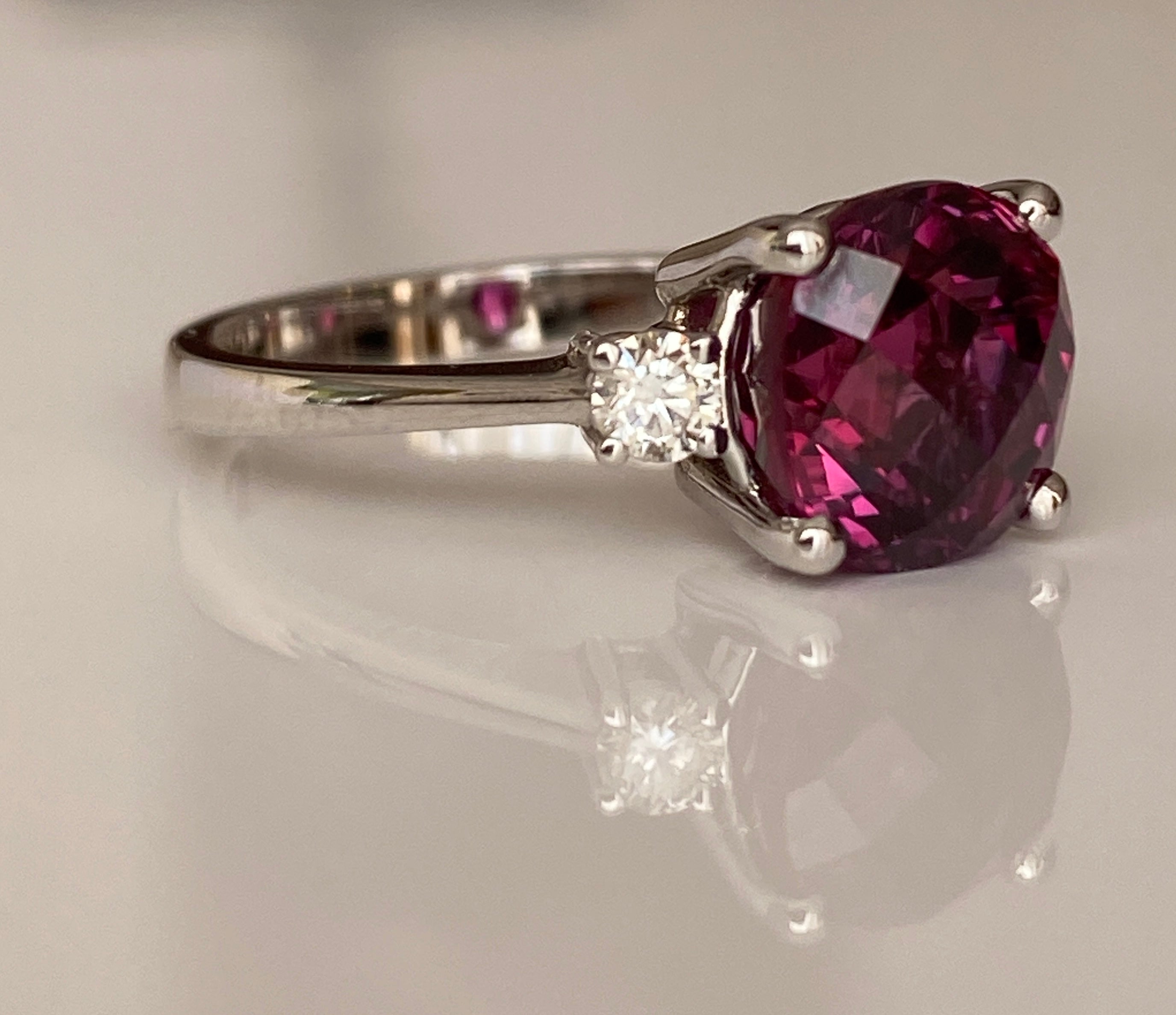 ALGT Certified 4.34 Carat Vivid/ Deep Purplish Pink Sapphire Diamond Ring