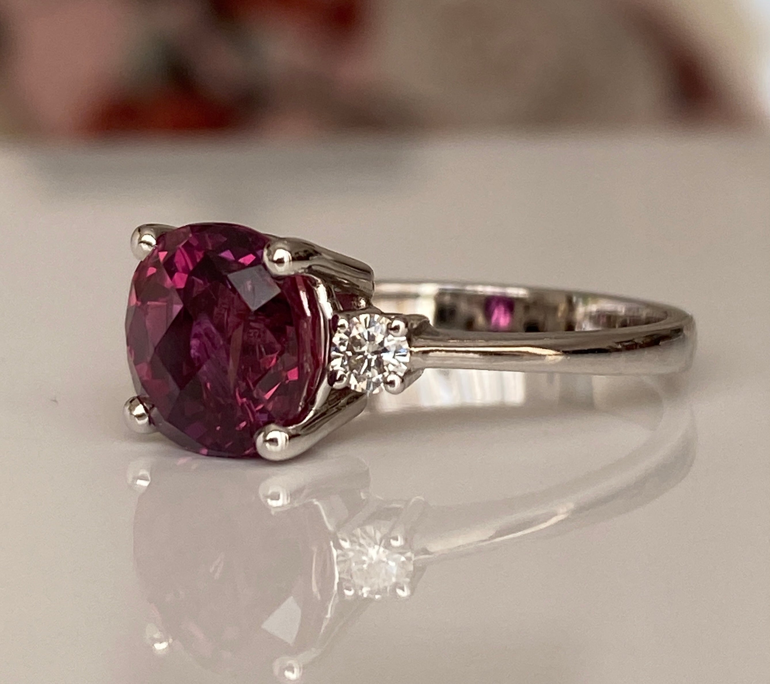 ALGT Certified 4.34 Carat Vivid/ Deep Purplish Pink Sapphire Diamond Ring