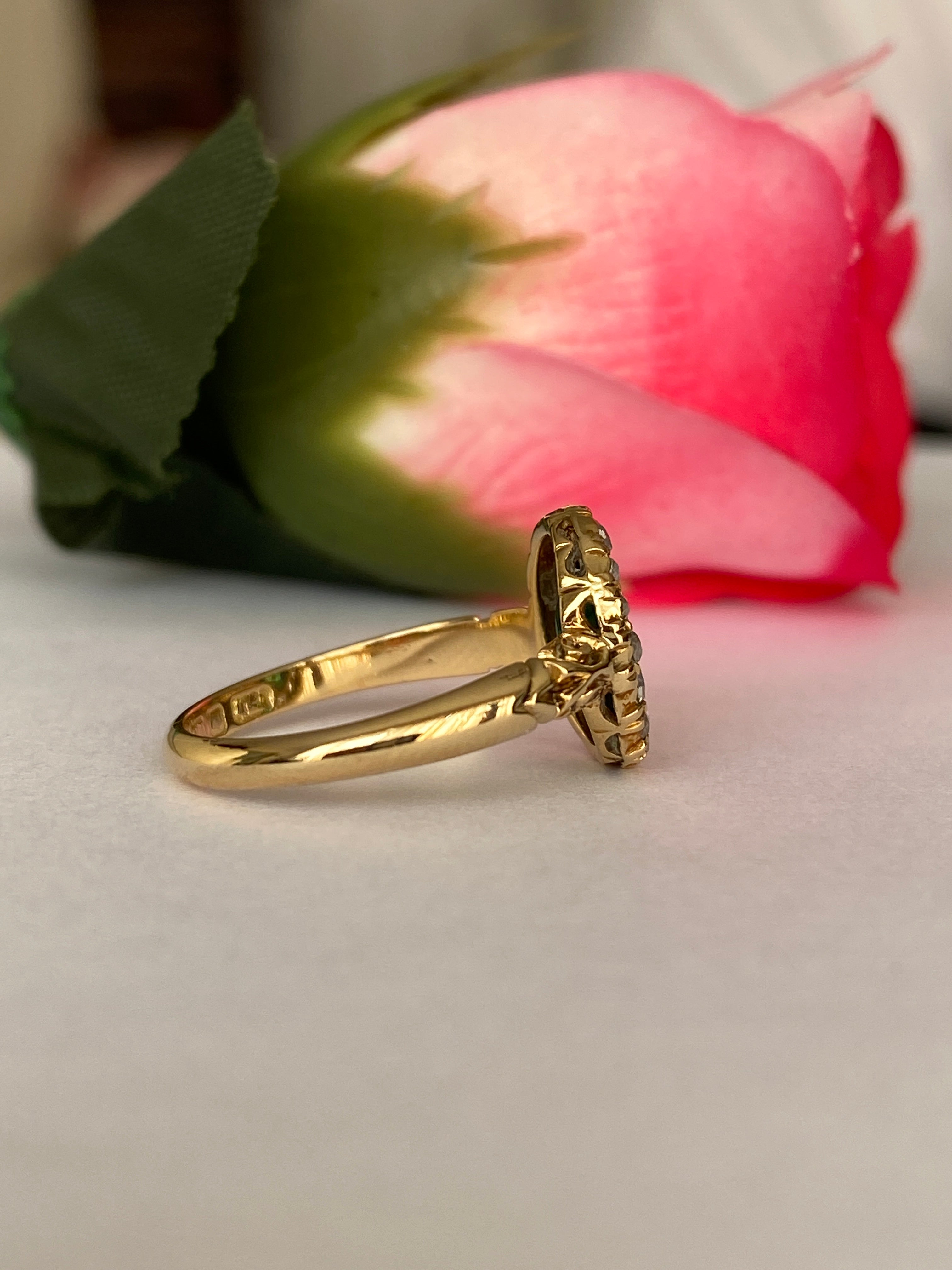 Antique Edwardian 18K Yellow Gold Green Garnet Doublet and Rose-Cut Diamond Ring