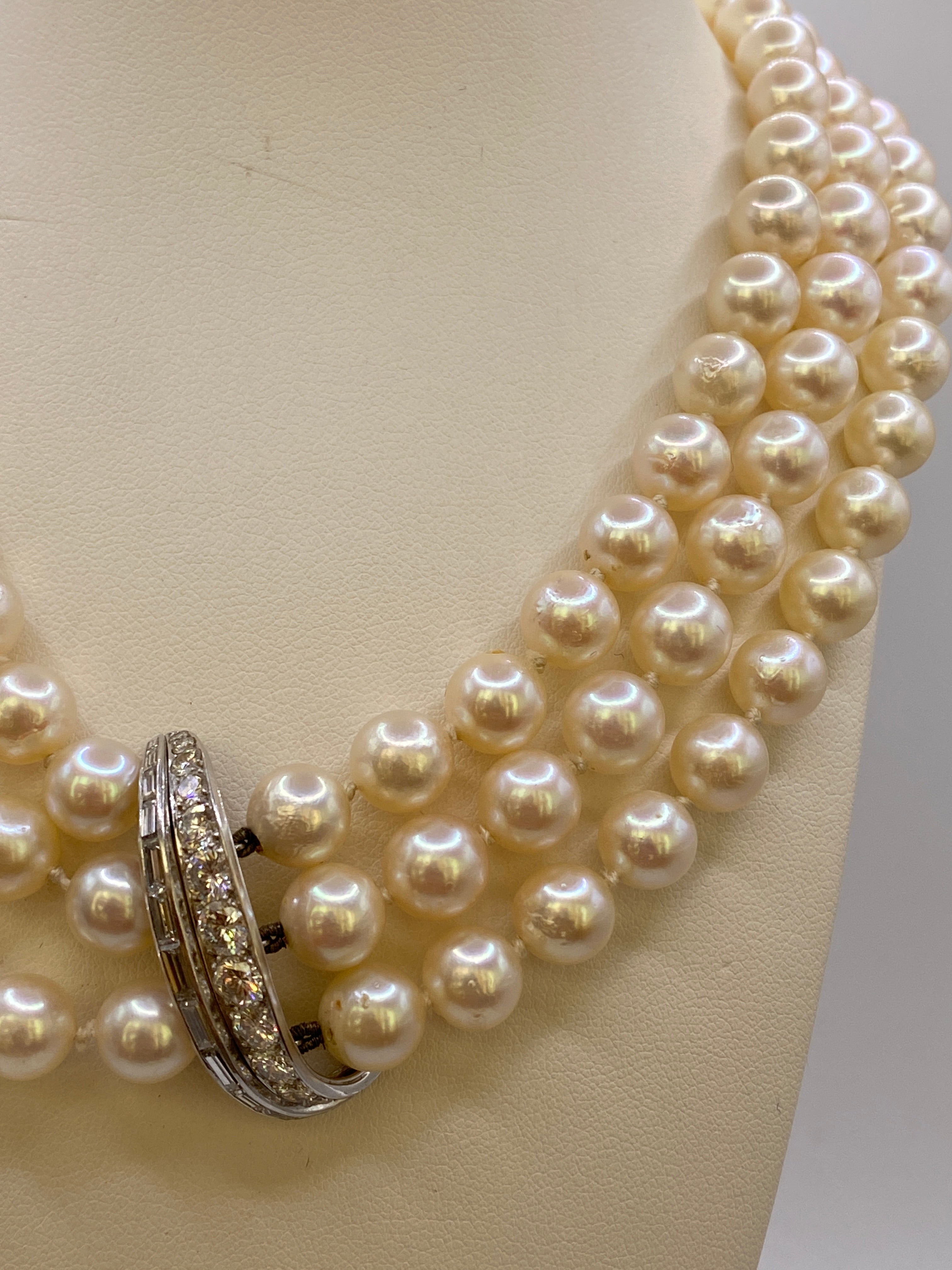 2.60 ct Diamond  & Pearl Vintage Choker Necklace in 18k White Gold