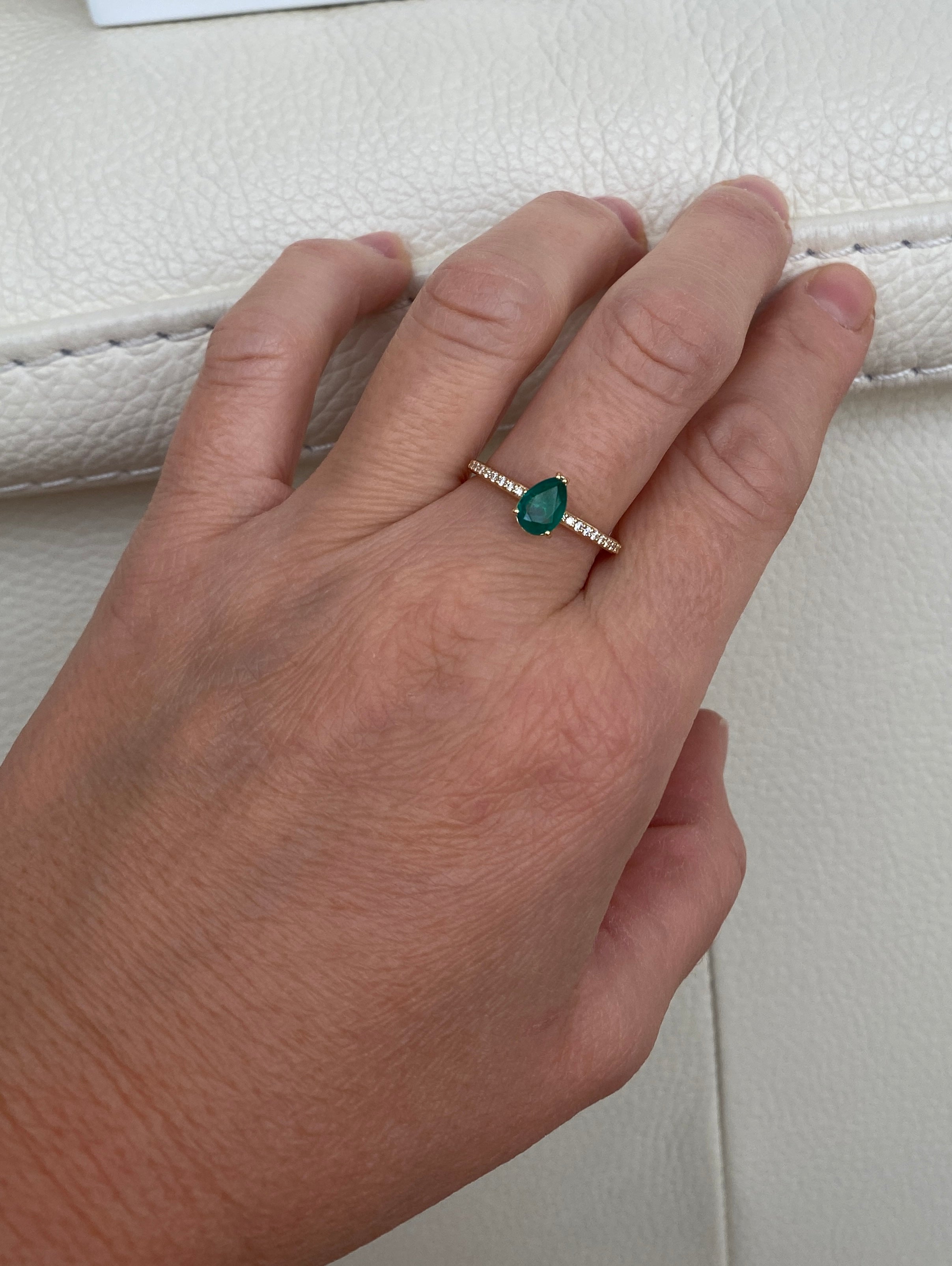 18K Yellow Gold Engagement Ring with 0.60 Carat Emerald and Diamonds