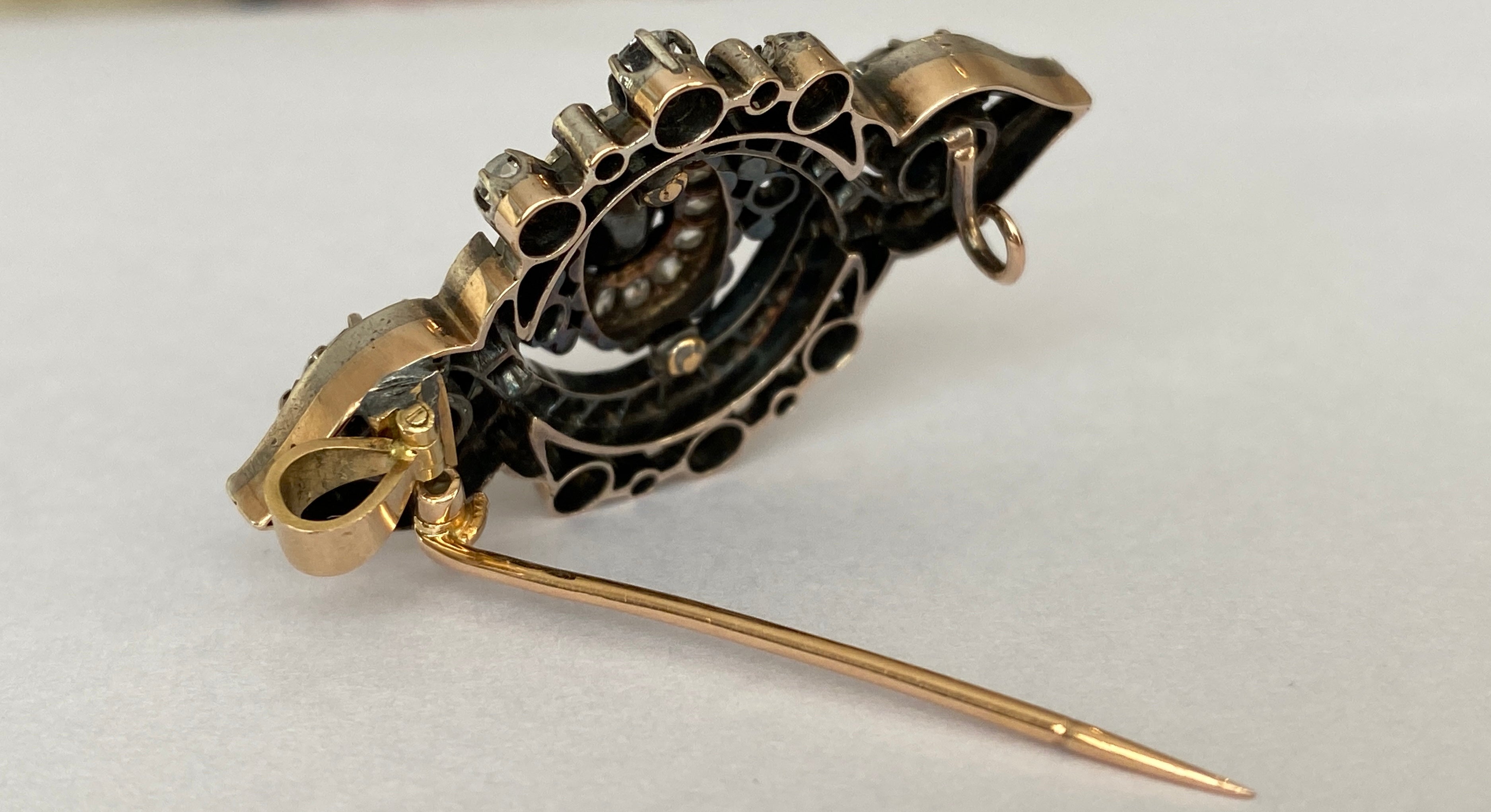 French Antique 18k Gold /Silver Napoleon III 6ct Rose-Cut Diamond Brooch/Pendant