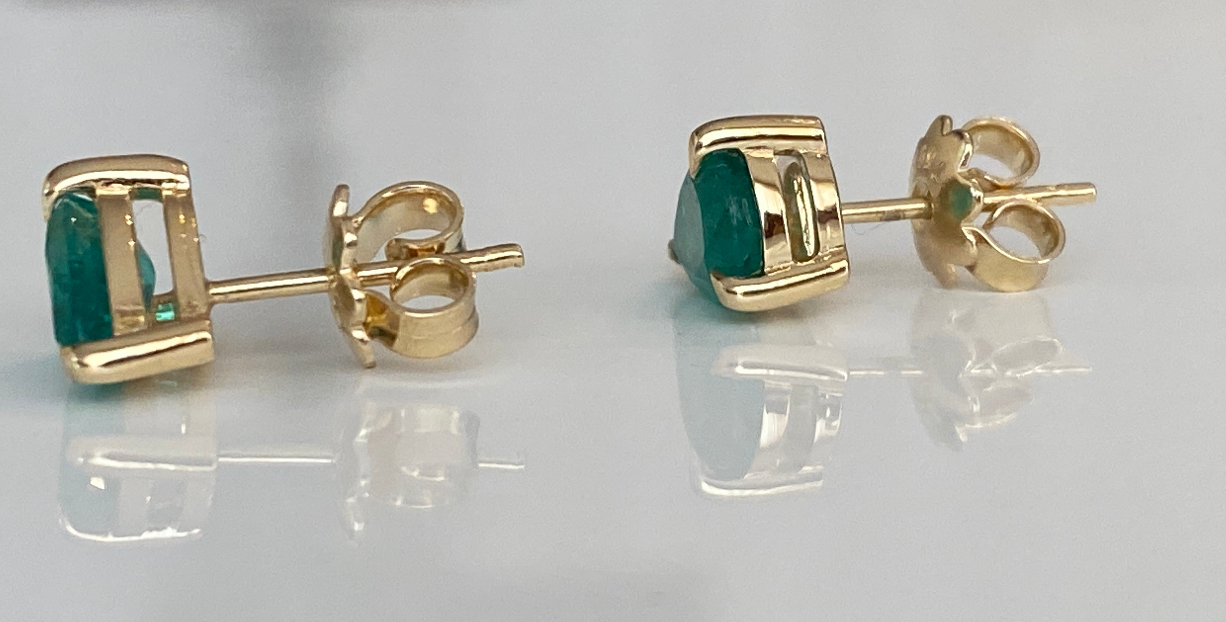ALGT certified 2.17 Carat  Intense Green Color Emeralds yellow Gold Earrings