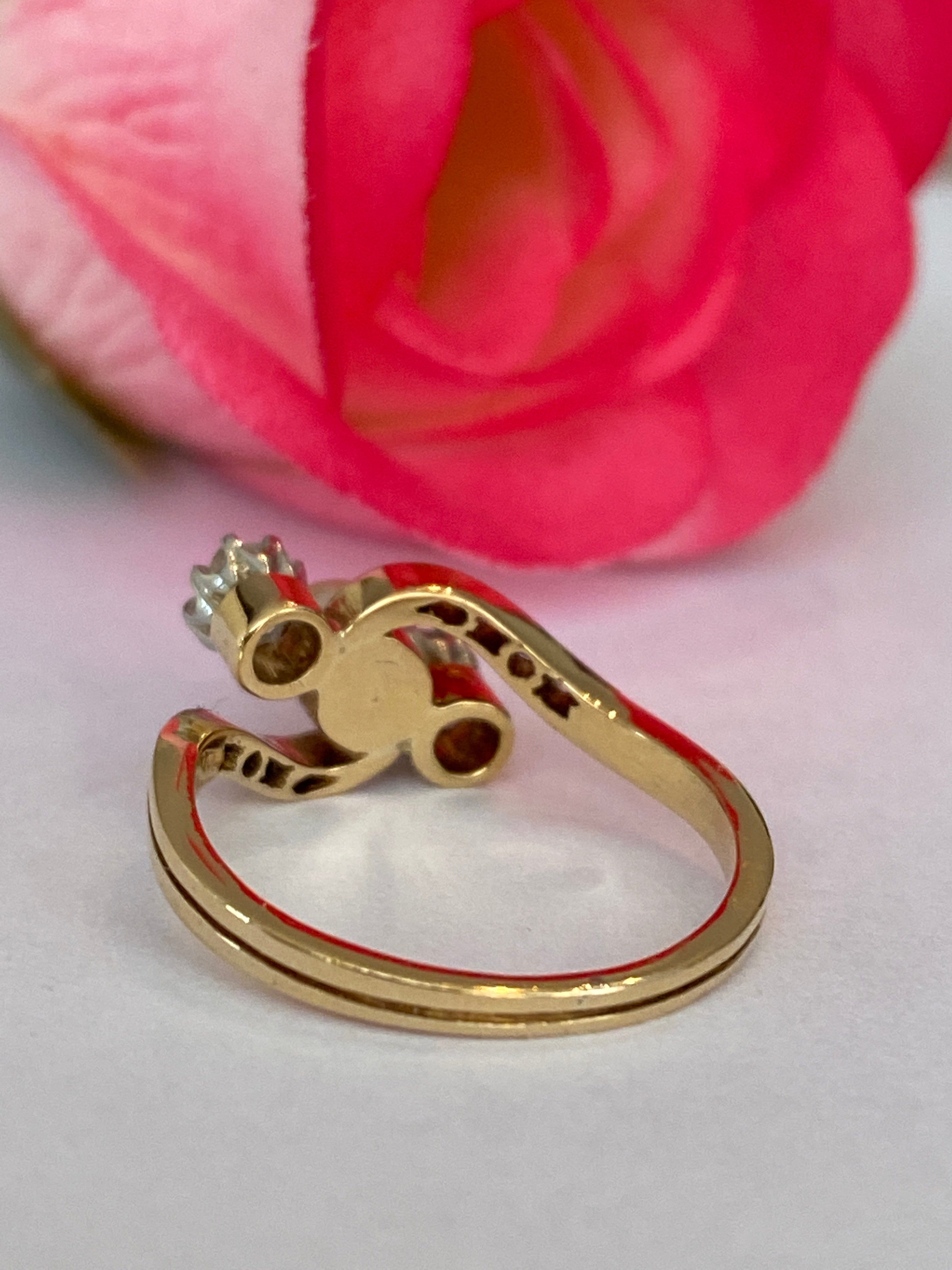 Antique Edwardian Diamond Pearl Ring Moi et Toi 18k Gold Topped Jewelry