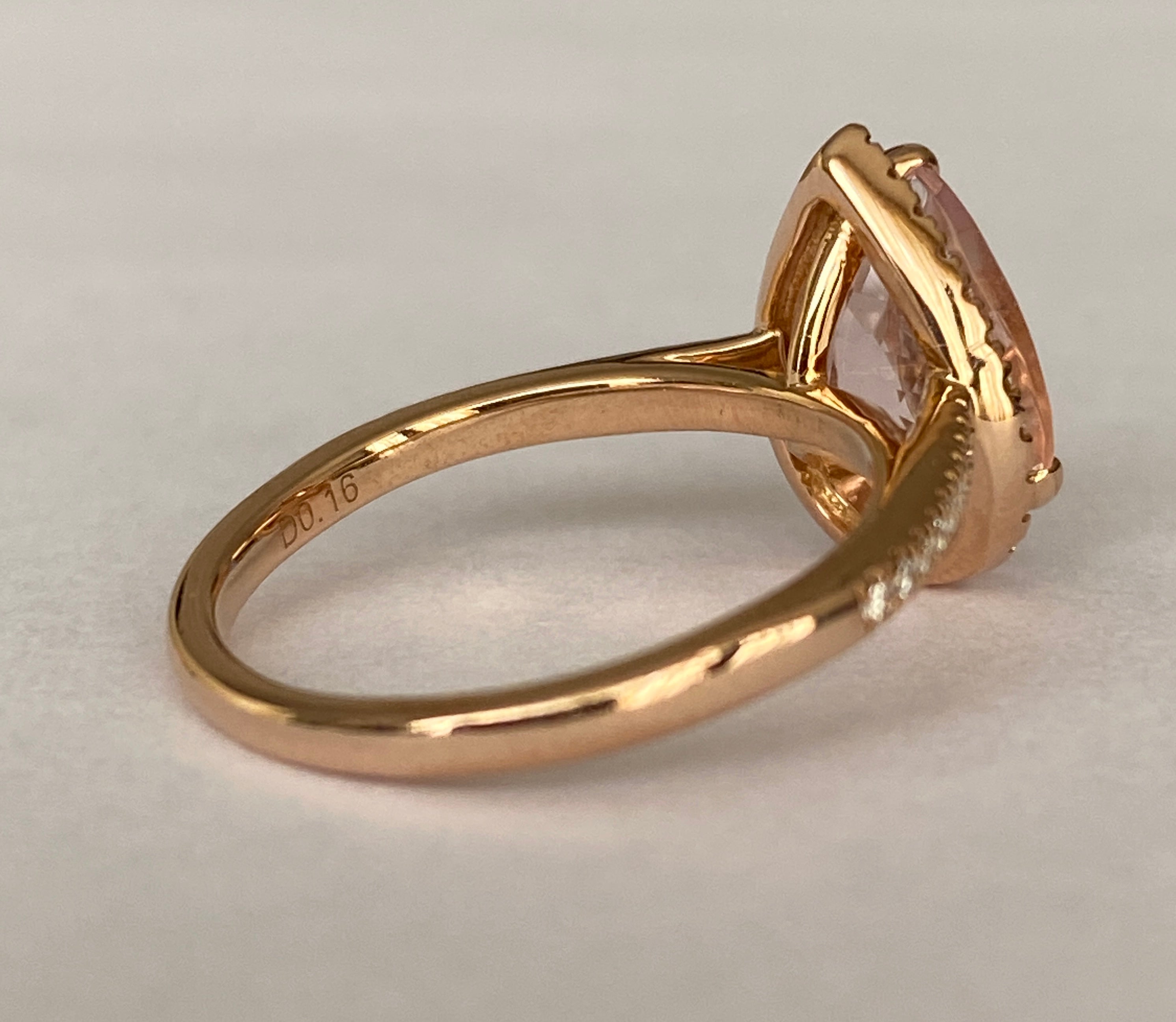 18K Rose Gold Pear-Cut Morganite Halo Diamond Ring