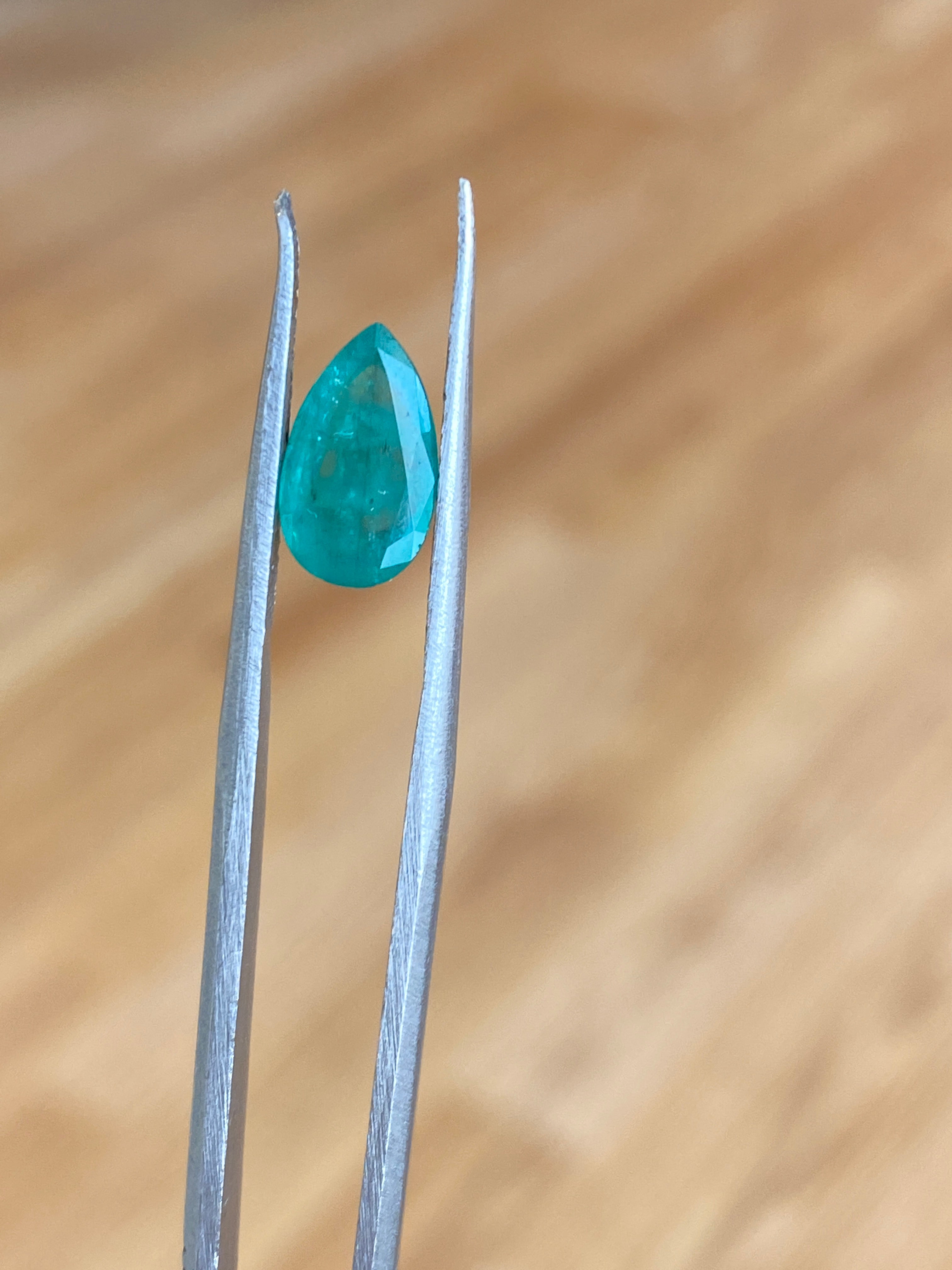 ALGT Certified 1.51 Carat Natural Zambia Emerald Stone Pear Mixed Cut