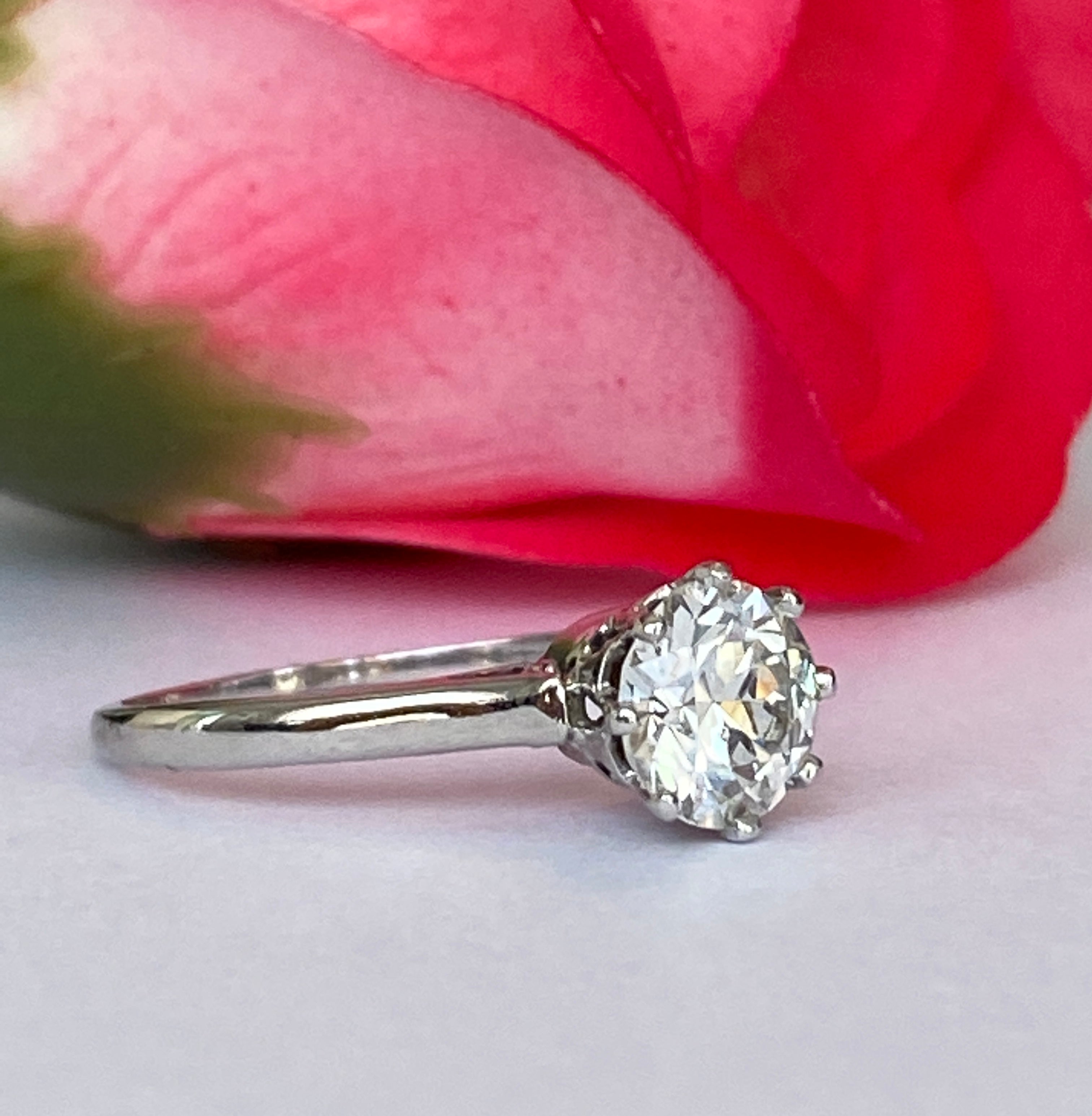 Late Art Deco 1.14 Carat Old European Brilliant Cut Diamond Solitaire Engagement