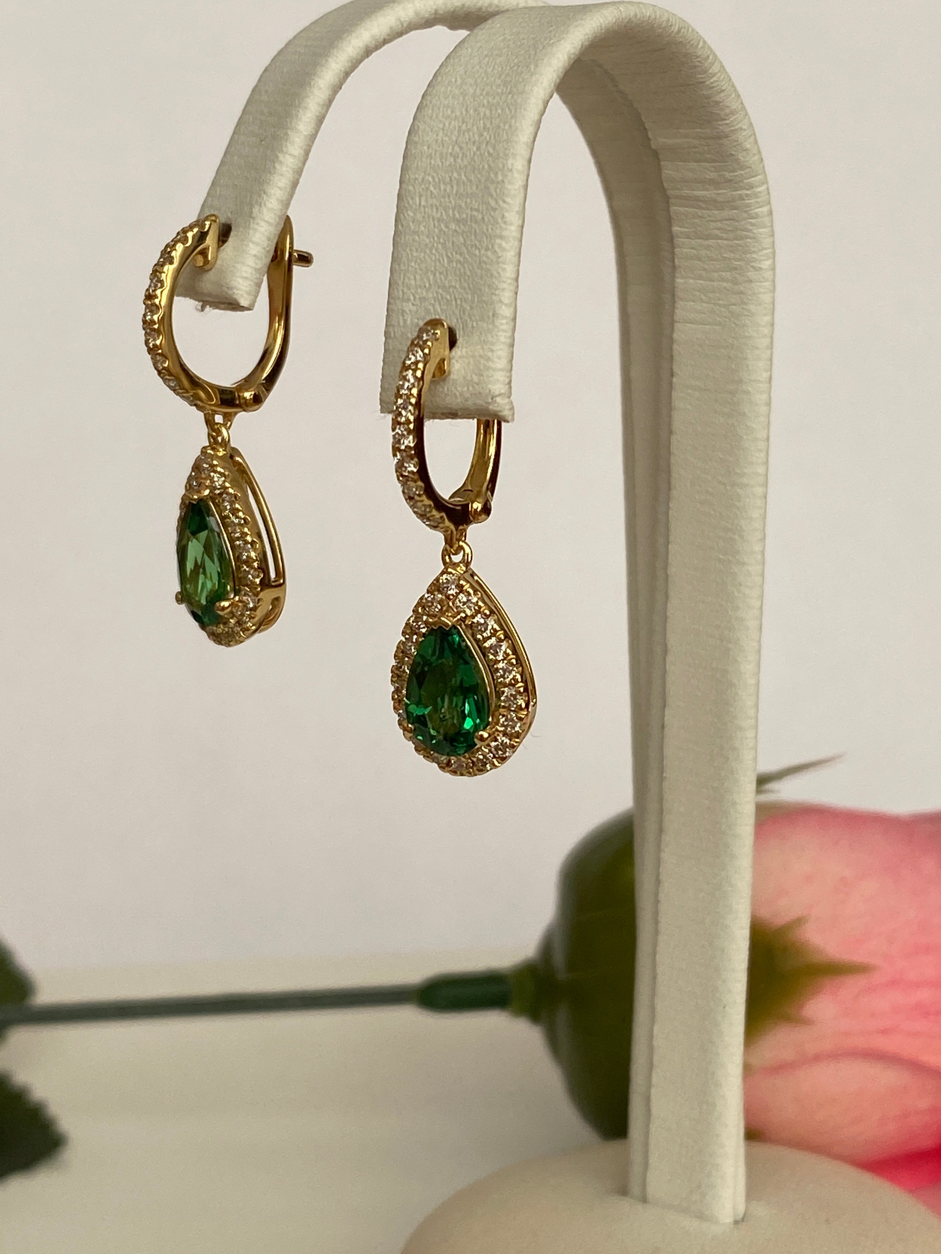 ALGT Cerified Vivid Green Tsavorite Diamond  Drop Earrings in 18K Yellow Gold