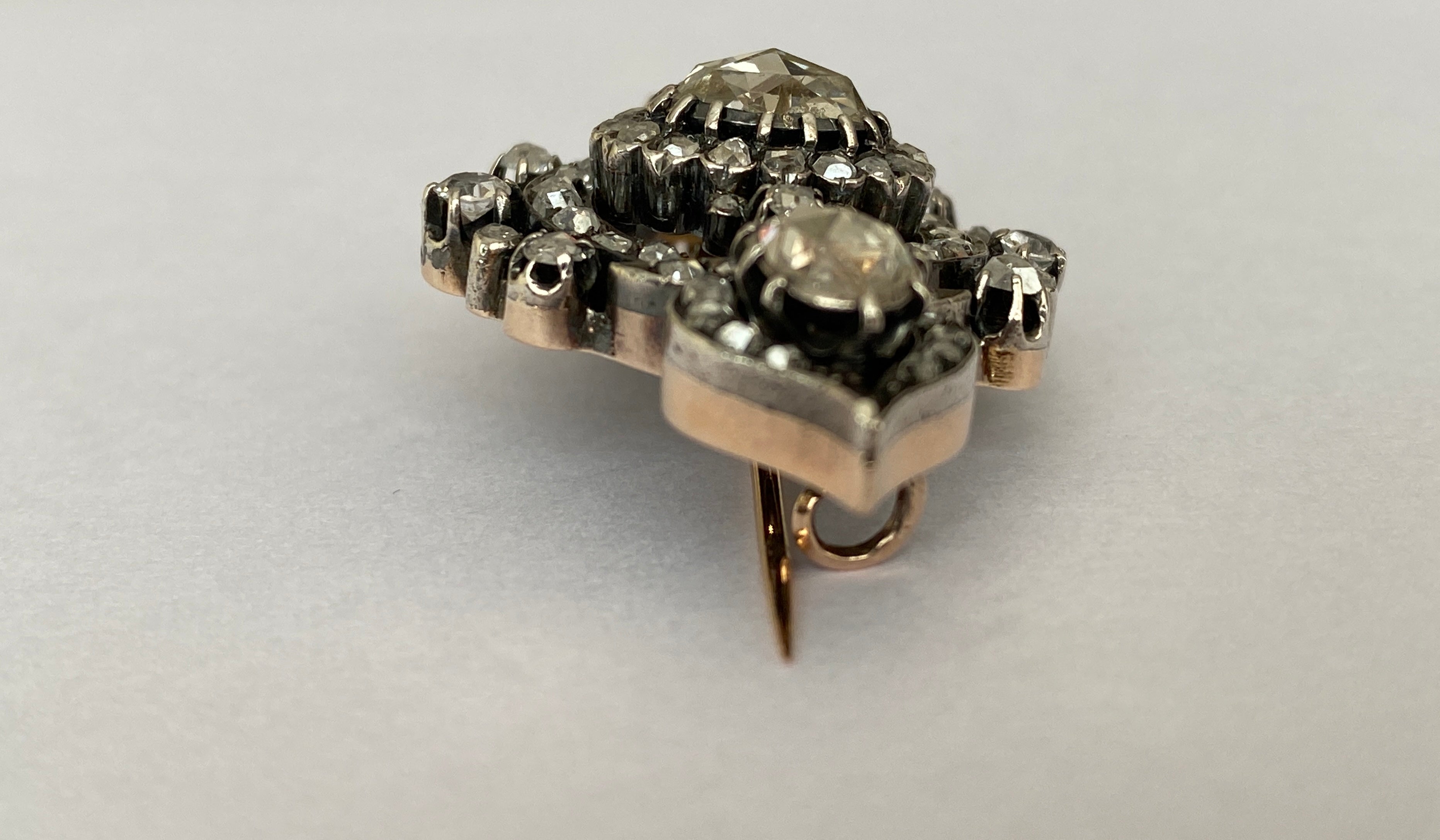French Antique 18k Gold /Silver Napoleon III 6ct Rose-Cut Diamond Brooch/Pendant
