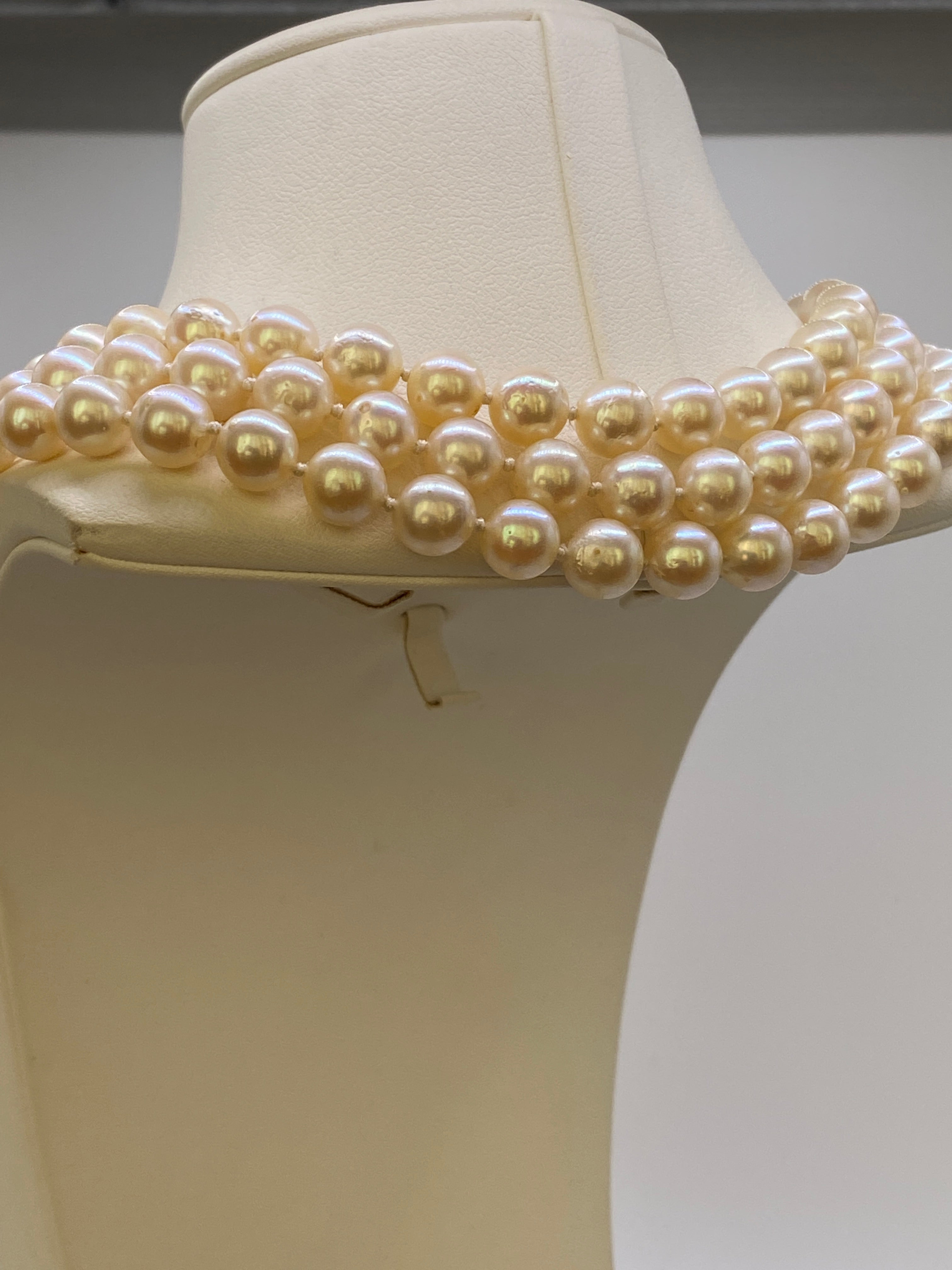 2.60 ct Diamond  & Pearl Vintage Choker Necklace in 18k White Gold