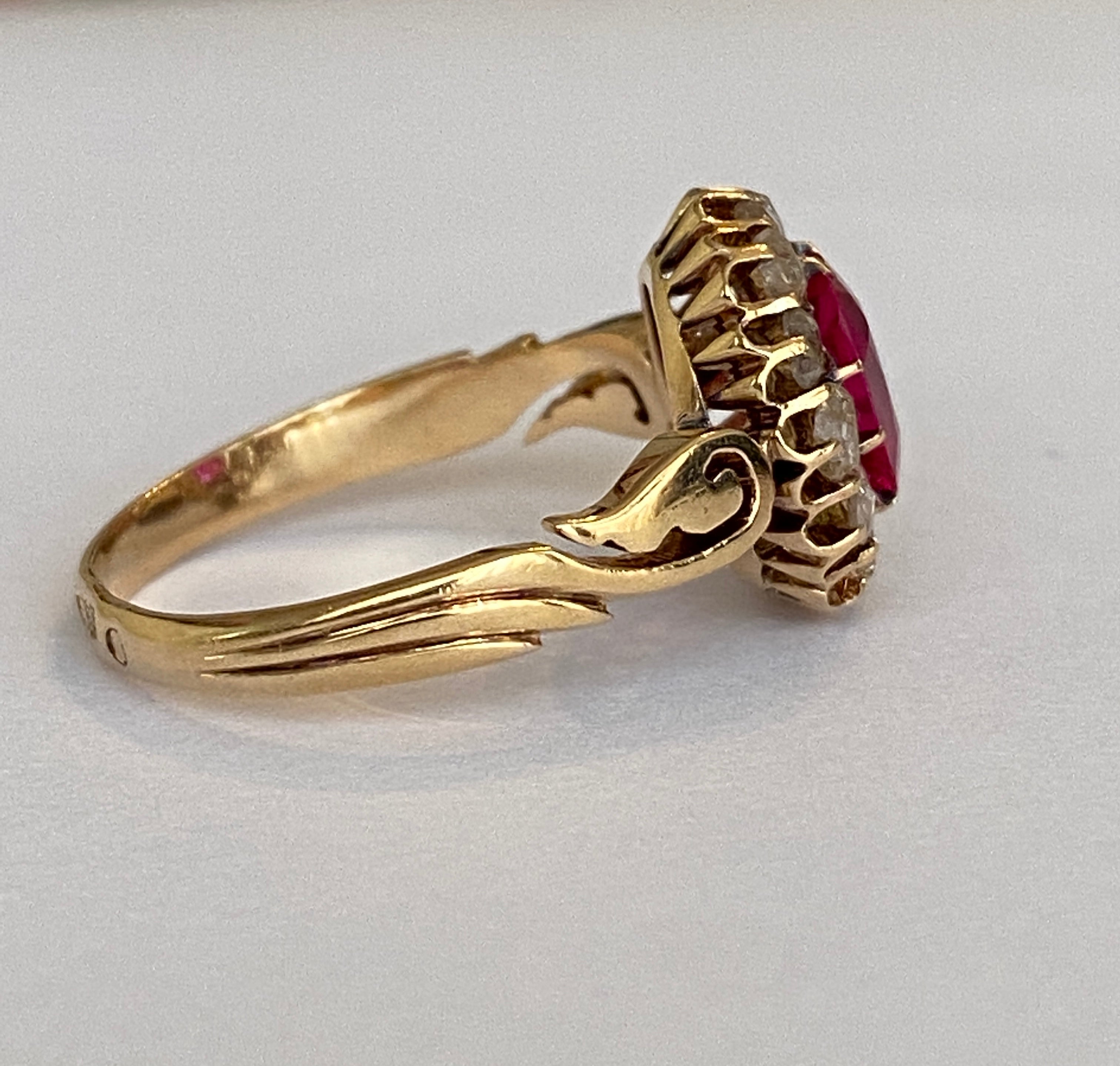 Russian Antique 1910s  Ruby and Old Mine Cut Diamond Ring