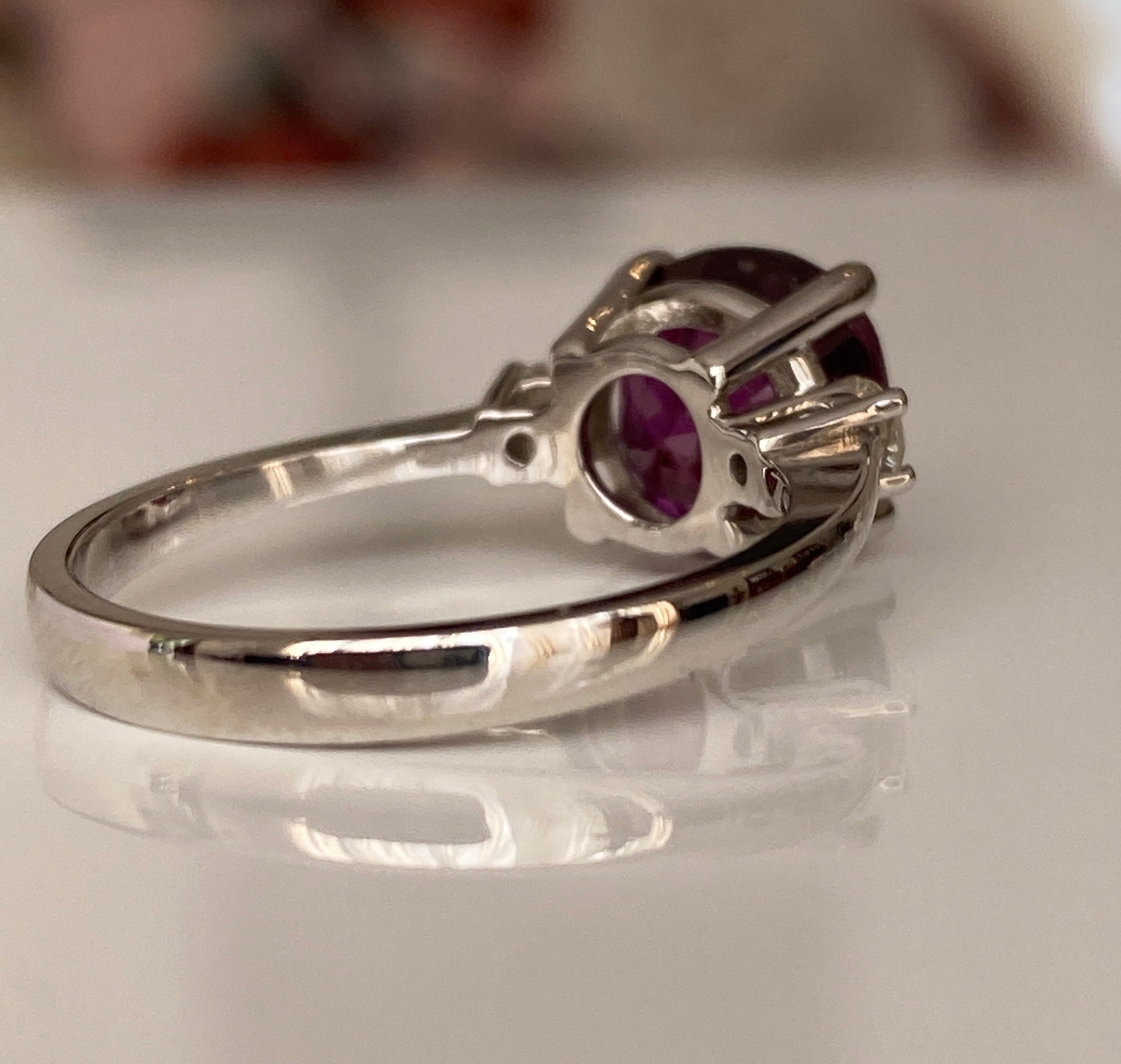 ALGT Certified 4.34 Carat Vivid/ Deep Purplish Pink Sapphire Diamond Ring