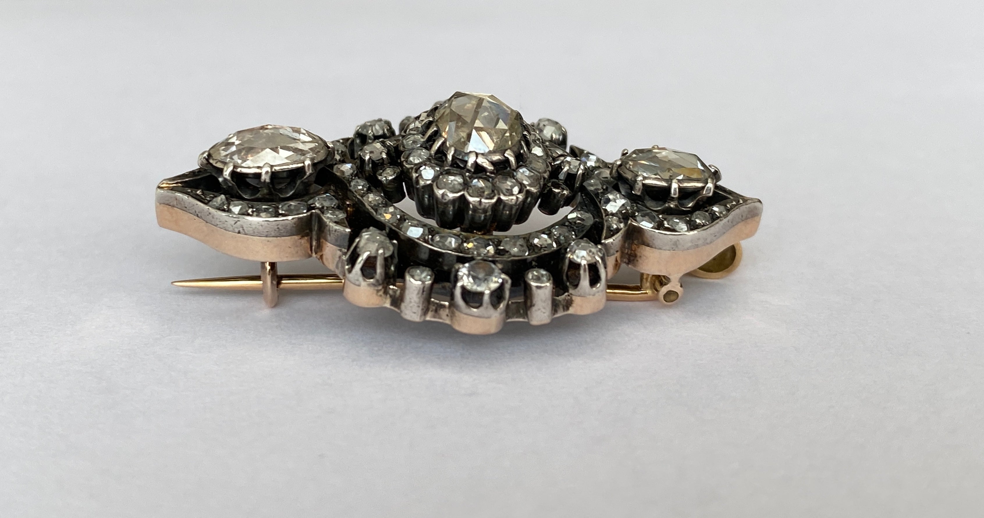 French Antique 18k Gold /Silver Napoleon III 6ct Rose-Cut Diamond Brooch/Pendant
