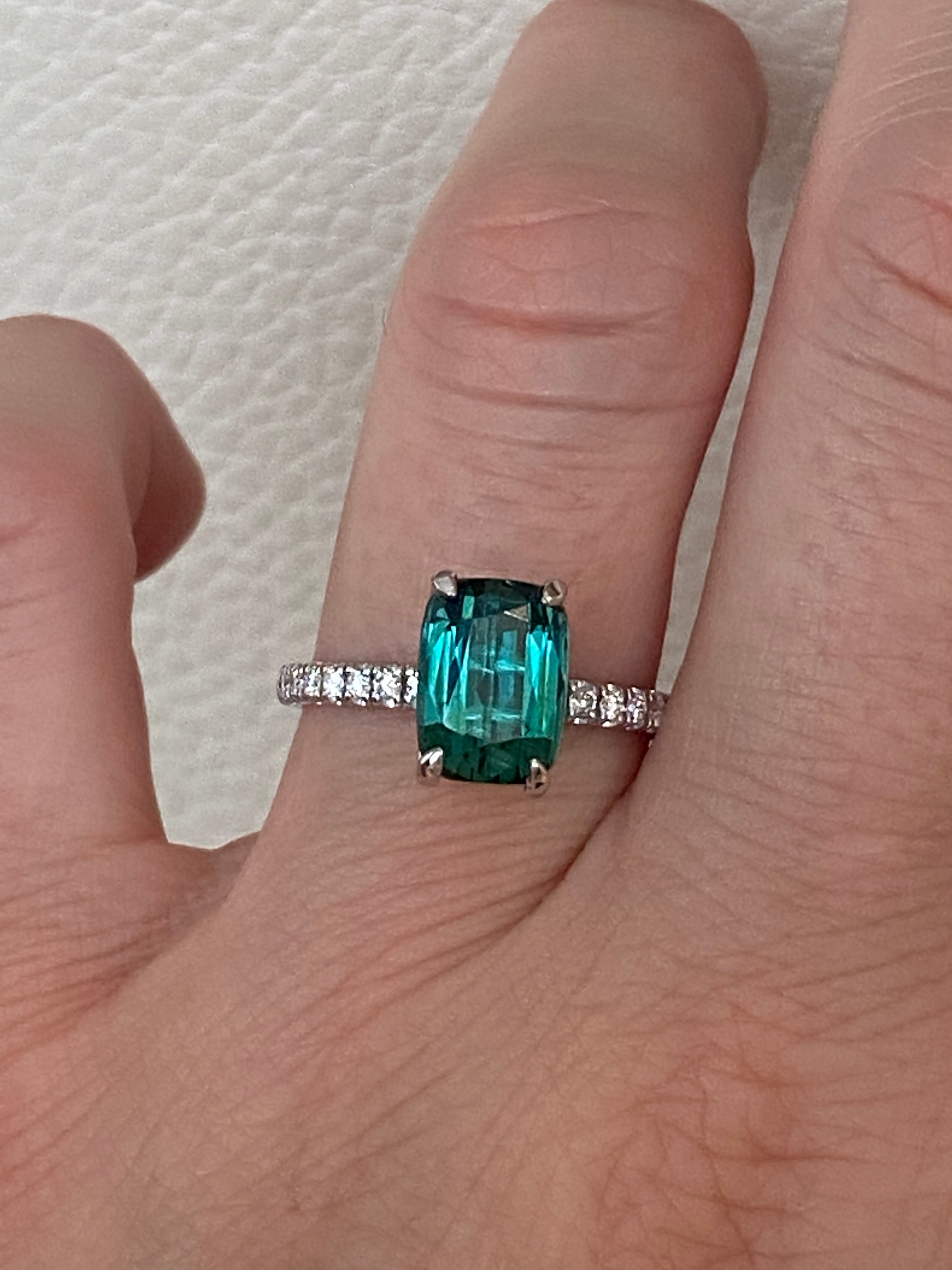 ALGT Certified 2.80 Carat Lagoon Tourmaline Diamond Cocktail Gold ring