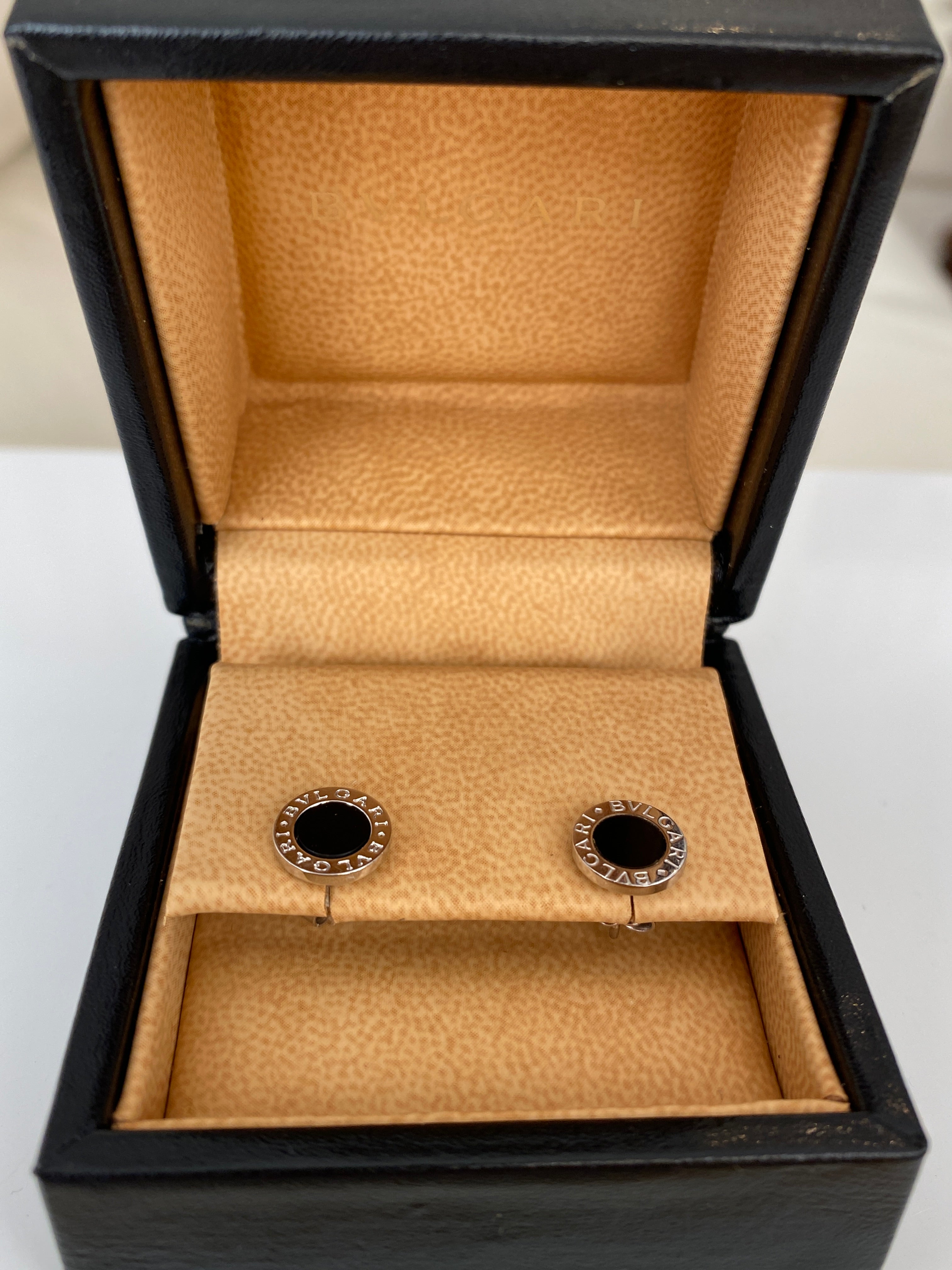 18K White Gold Black Onyx BVLGARI Bulgari Stud Earrings
