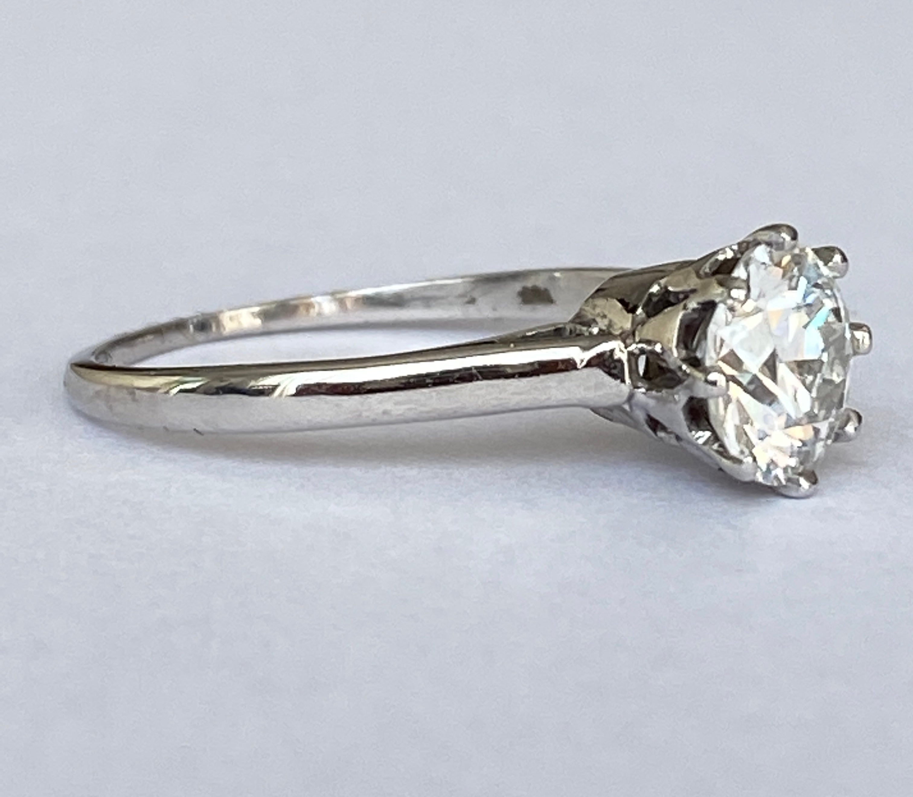 Late Art Deco 1.14 Carat Old European Brilliant Cut Diamond Solitaire Engagement