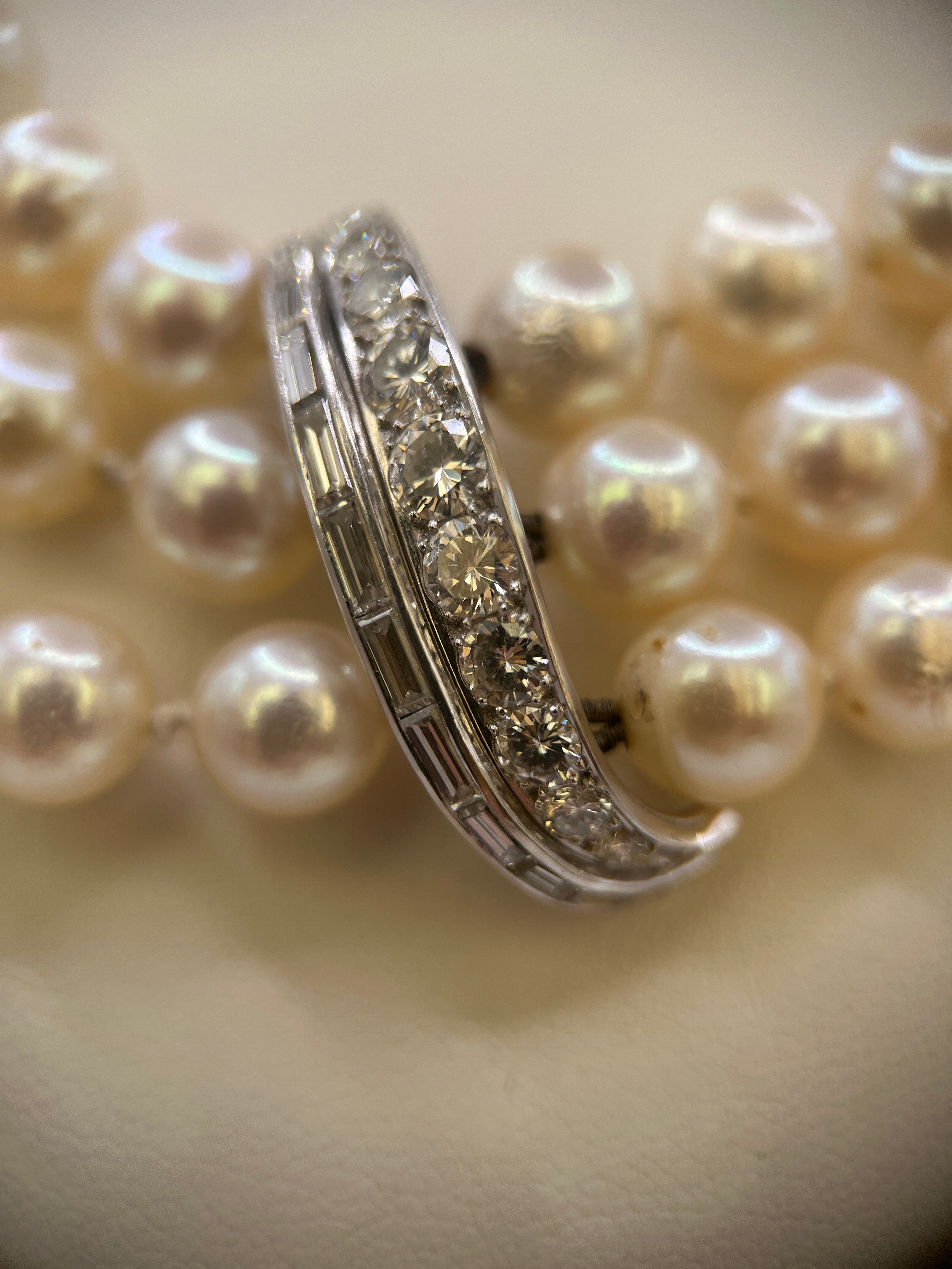 2.60 ct Diamond  & Pearl Vintage Choker Necklace in 18k White Gold