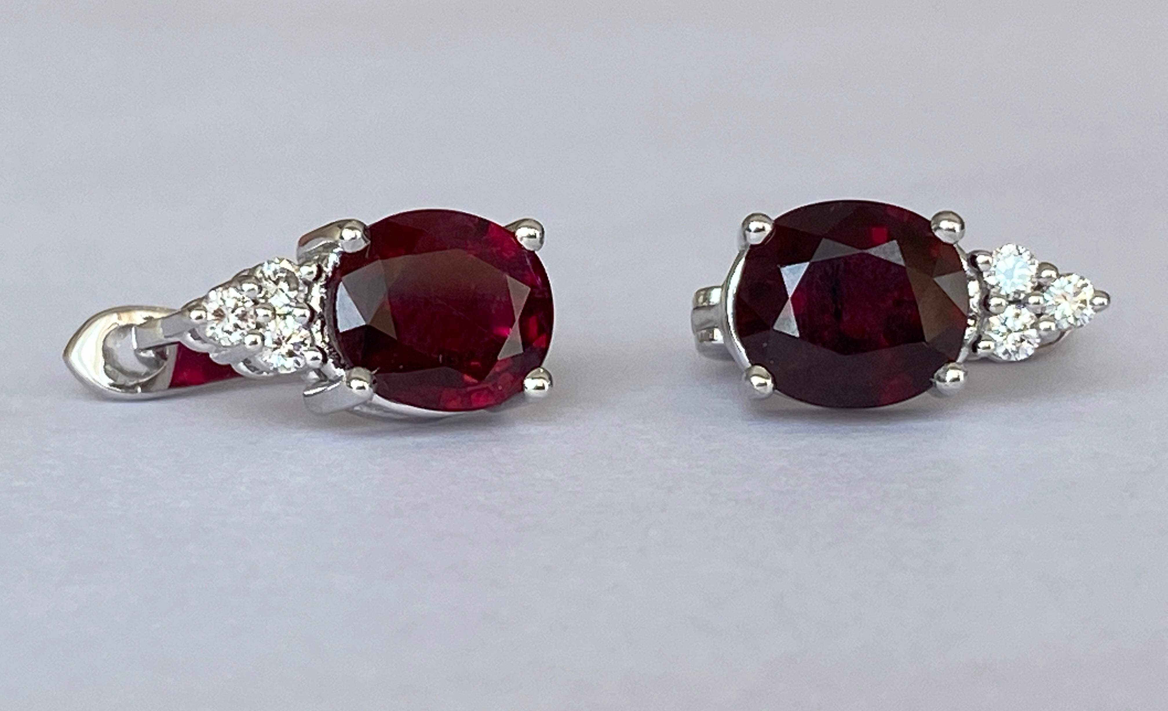 Exquisite 4.32Carat Red Rubies and Diamond 18k Solid White Gold Stud Earrings
