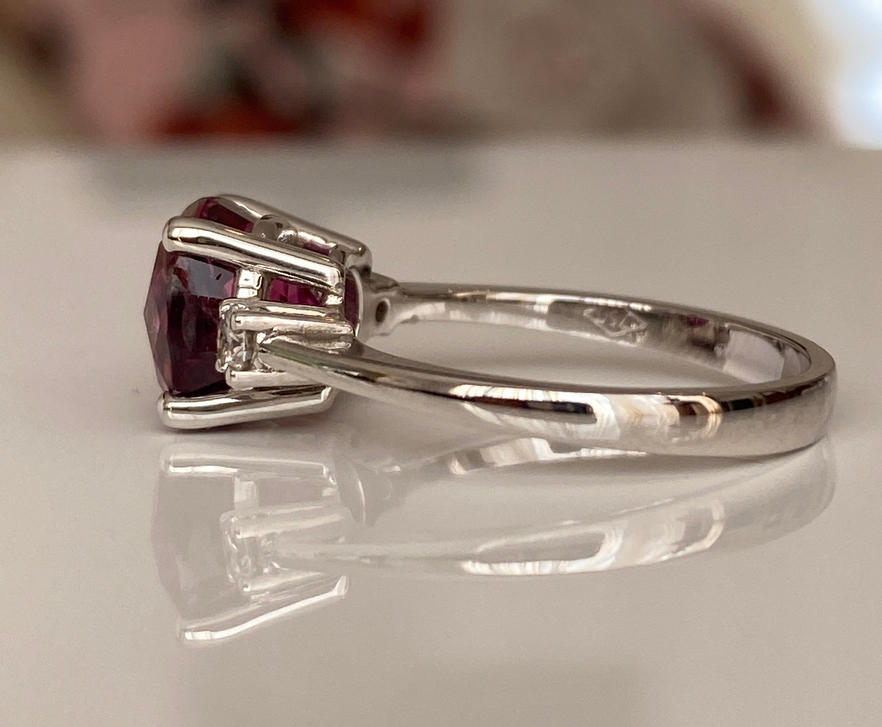 ALGT Certified 4.34 Carat Vivid/ Deep Purplish Pink Sapphire Diamond Ring