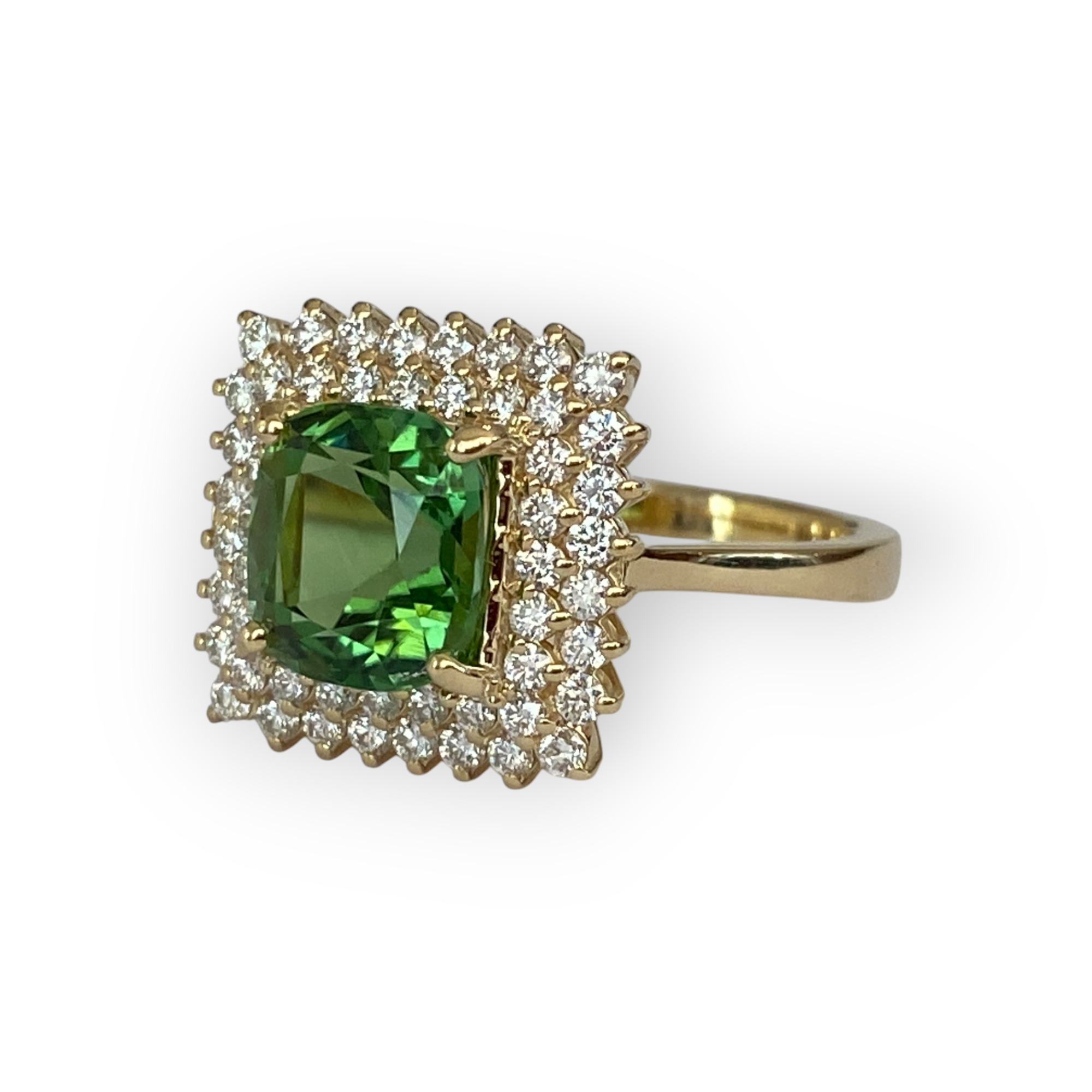 Certified 18K Yellow Gold Ring with 2.50 Ct verdelite Tourmaline& Diamonds