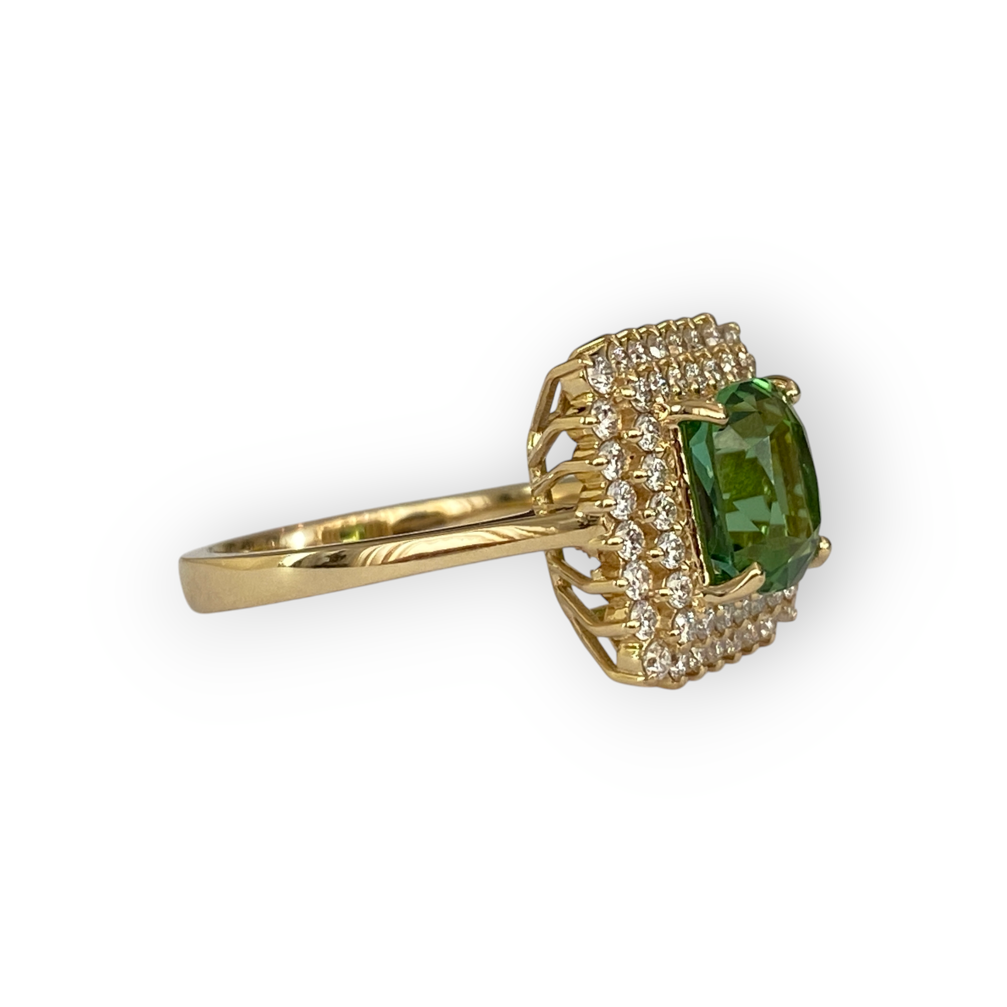 Certified 18K Yellow Gold Ring with 2.50 Ct verdelite Tourmaline& Diamonds