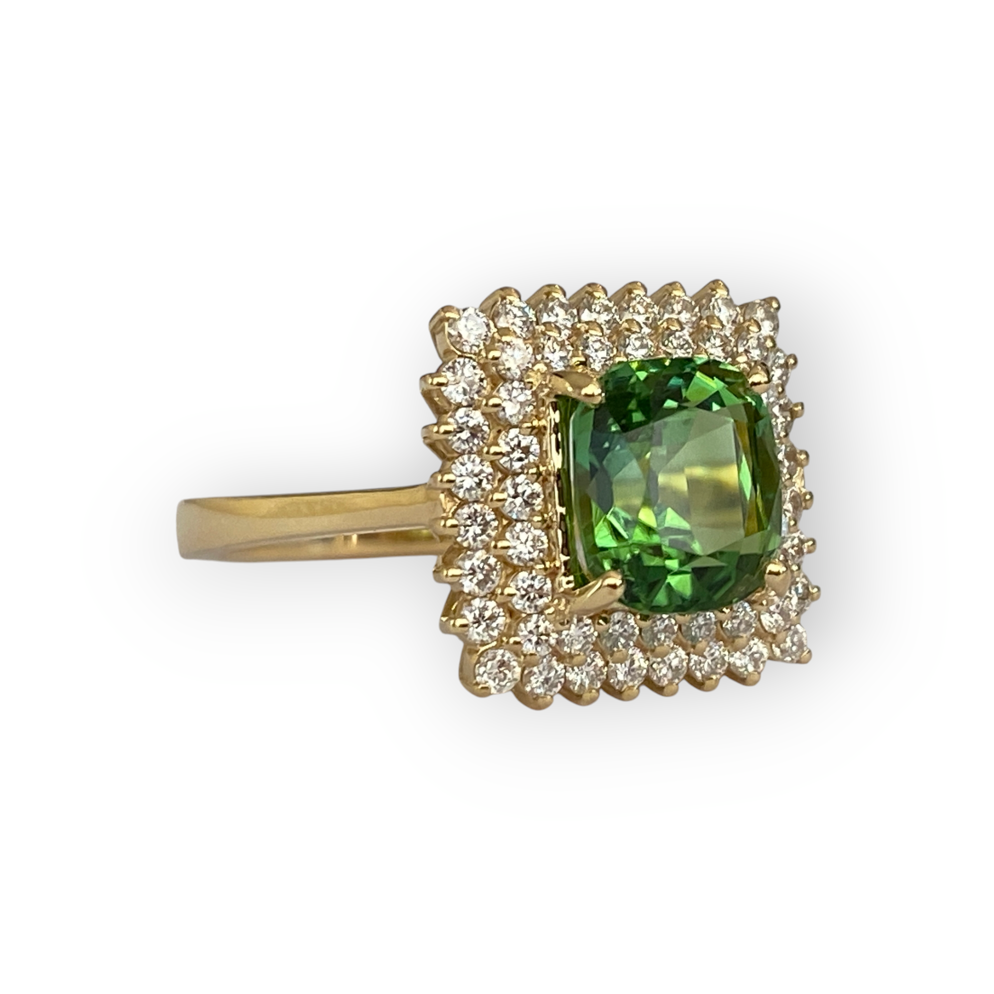 Certified 18K Yellow Gold Ring with 2.50 Ct verdelite Tourmaline& Diamonds