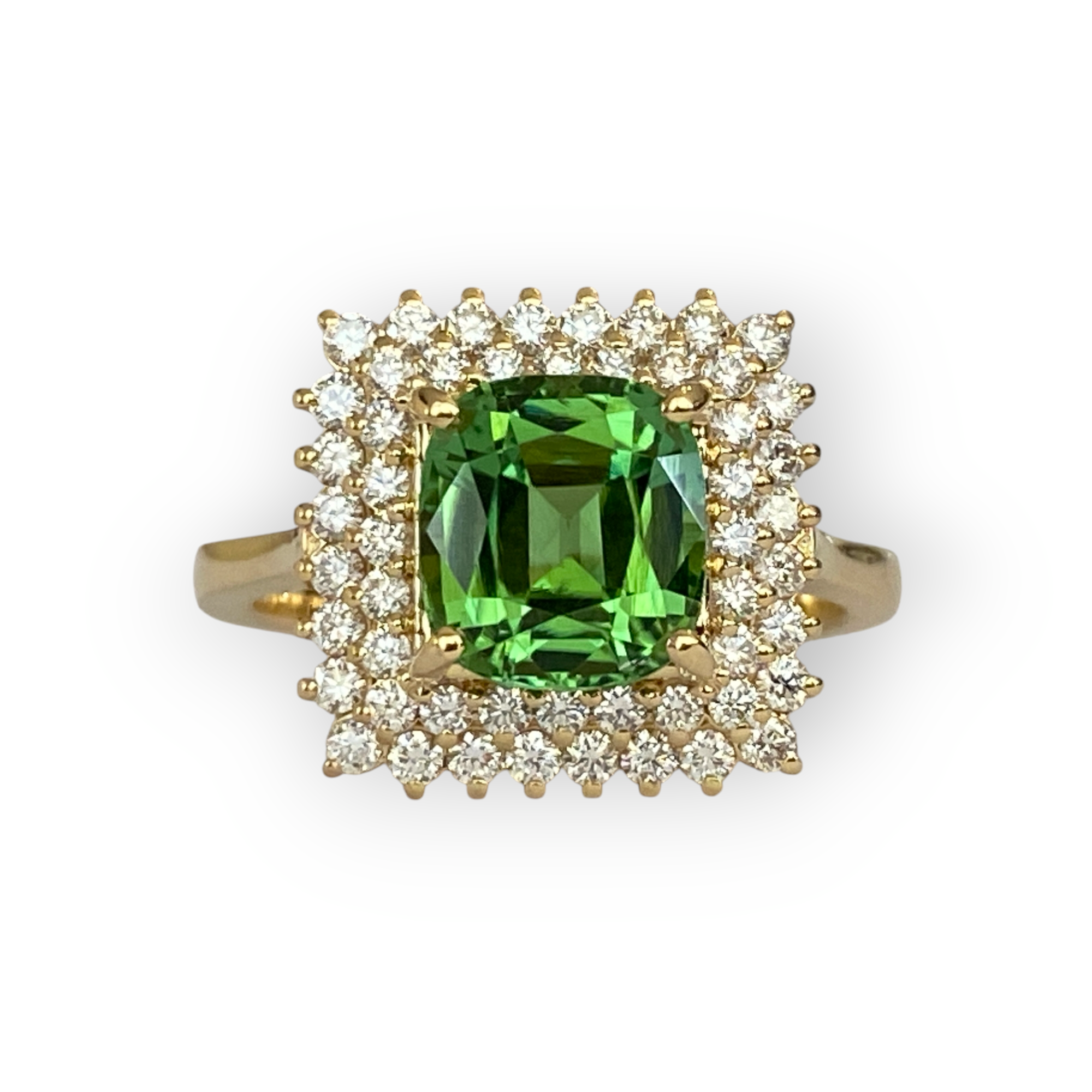 Certified 18K Yellow Gold Ring with 2.50 Ct verdelite Tourmaline& Diamonds