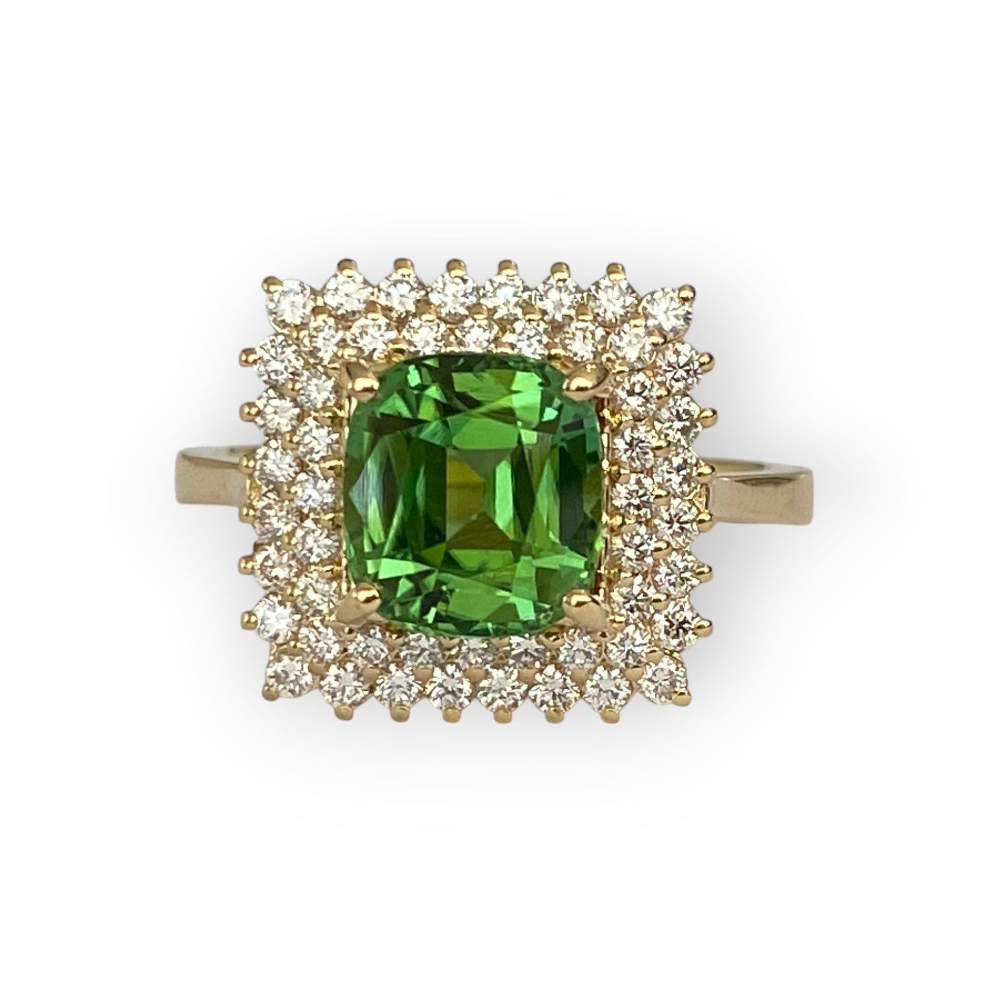 Certified 18K Yellow Gold Ring with 2.50 Ct verdelite Tourmaline& Diamonds