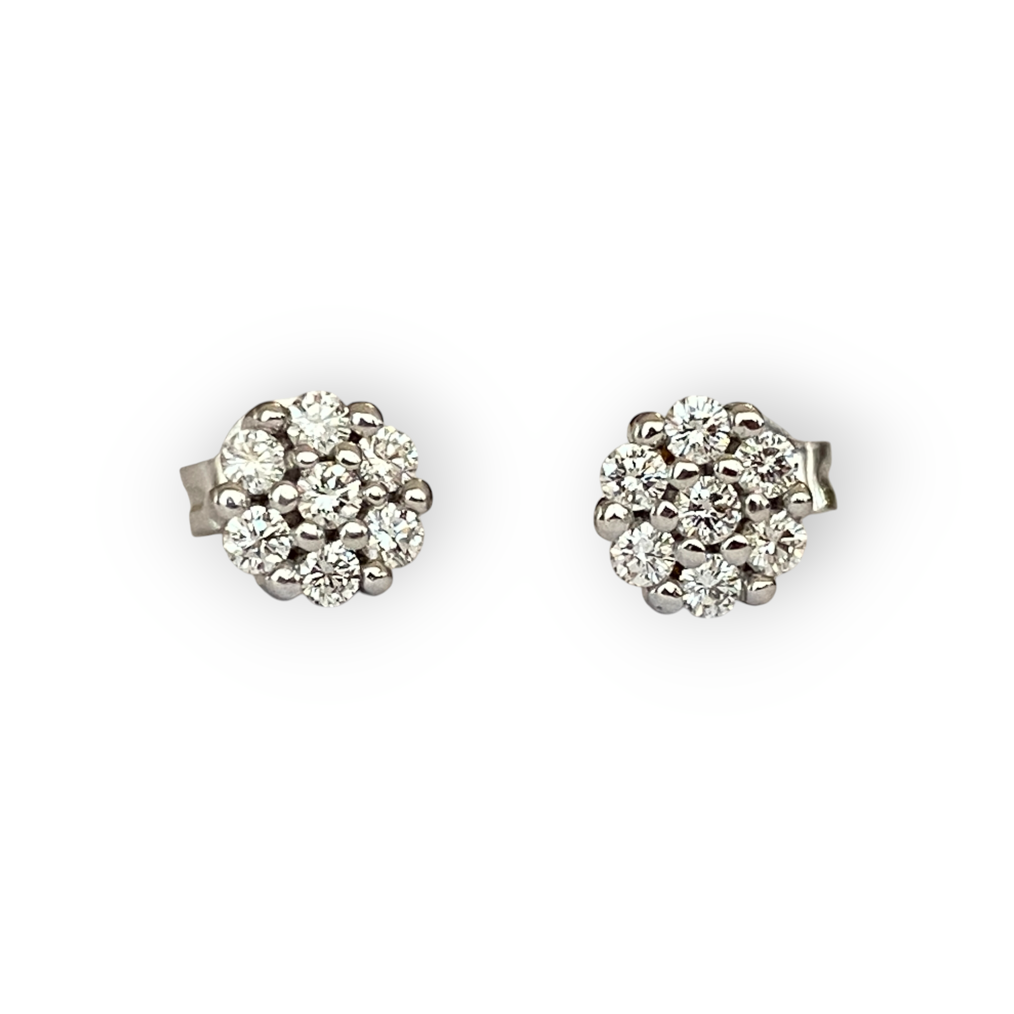 Vintage White Gold Rosette Diamond Earrings – A Timeless Elegance