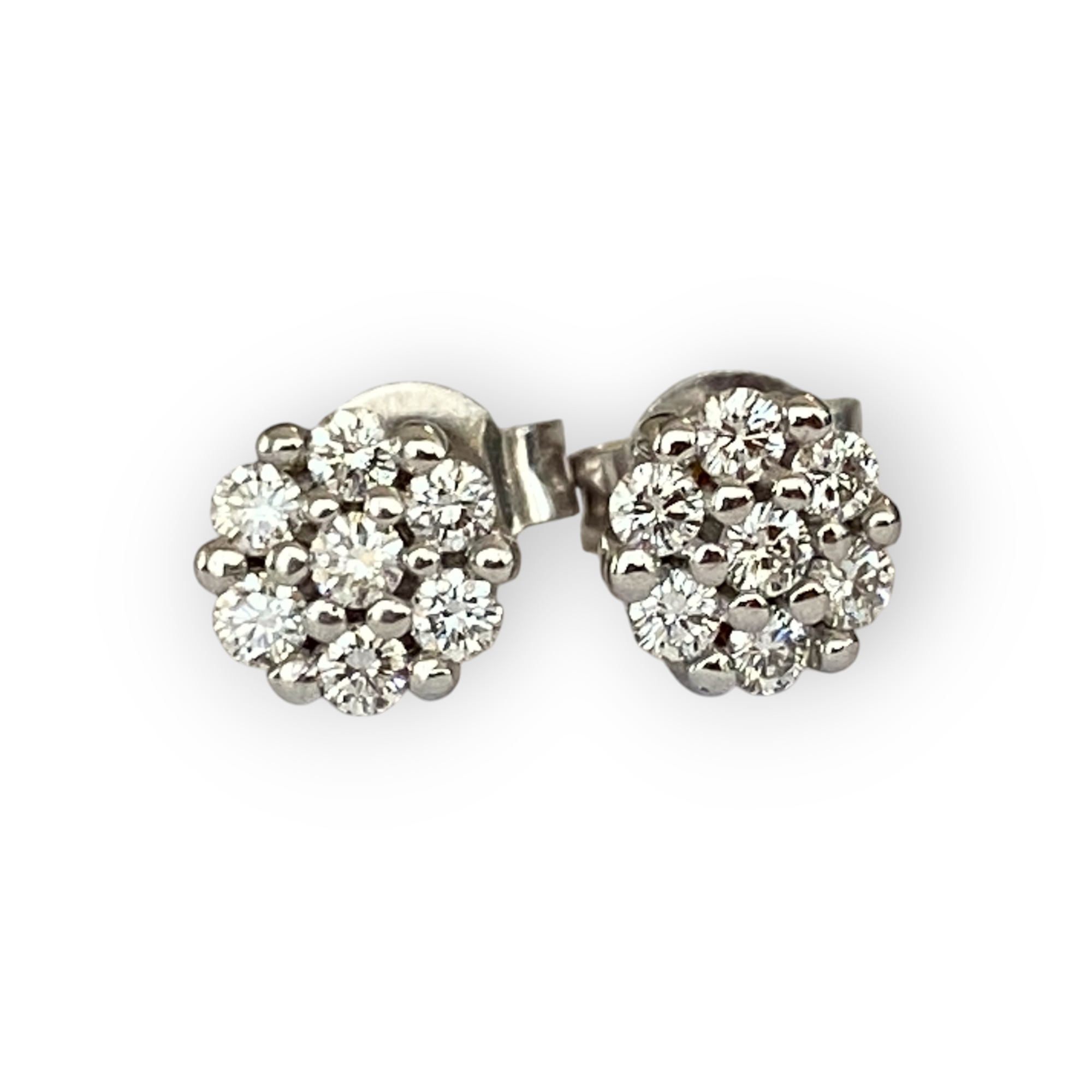 Vintage White Gold Rosette Diamond Earrings – A Timeless Elegance