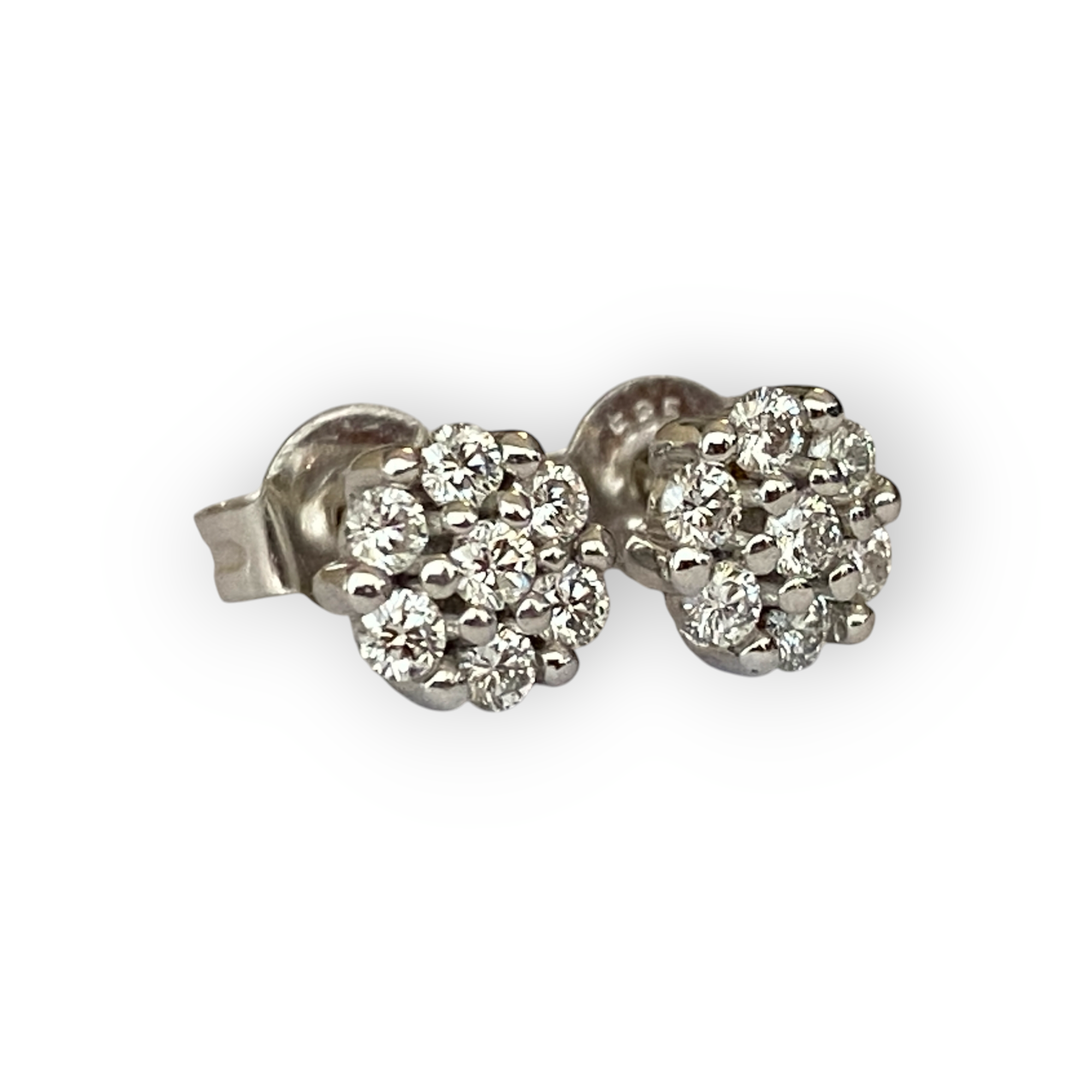 Vintage White Gold Rosette Diamond Earrings – A Timeless Elegance