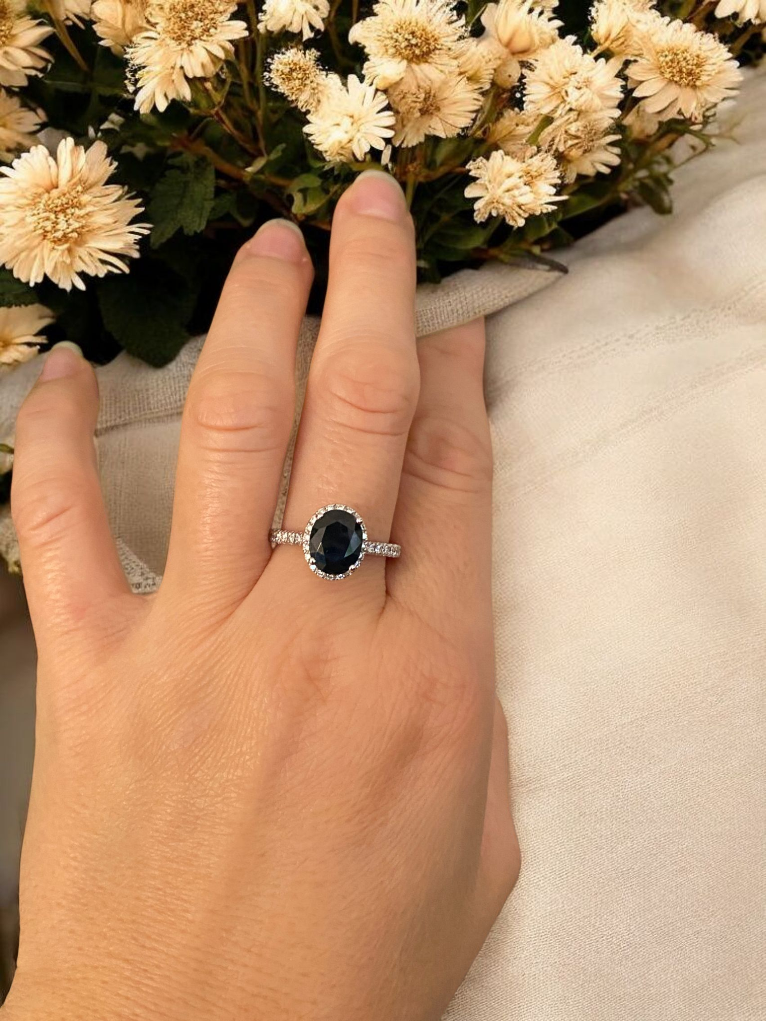 18 Kt. White Gold Diana Cocktail Ring with 2.70 Carat Sapphire and Diamonds
