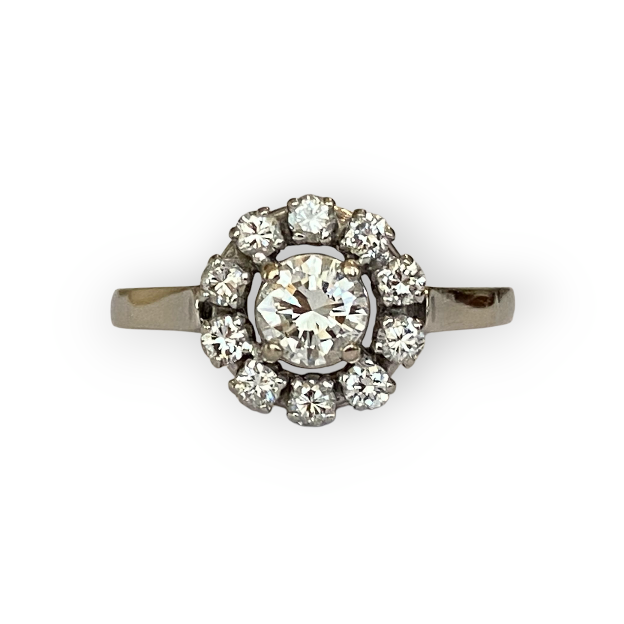 14 carat vintage white gold rosette engagement diamond  ring