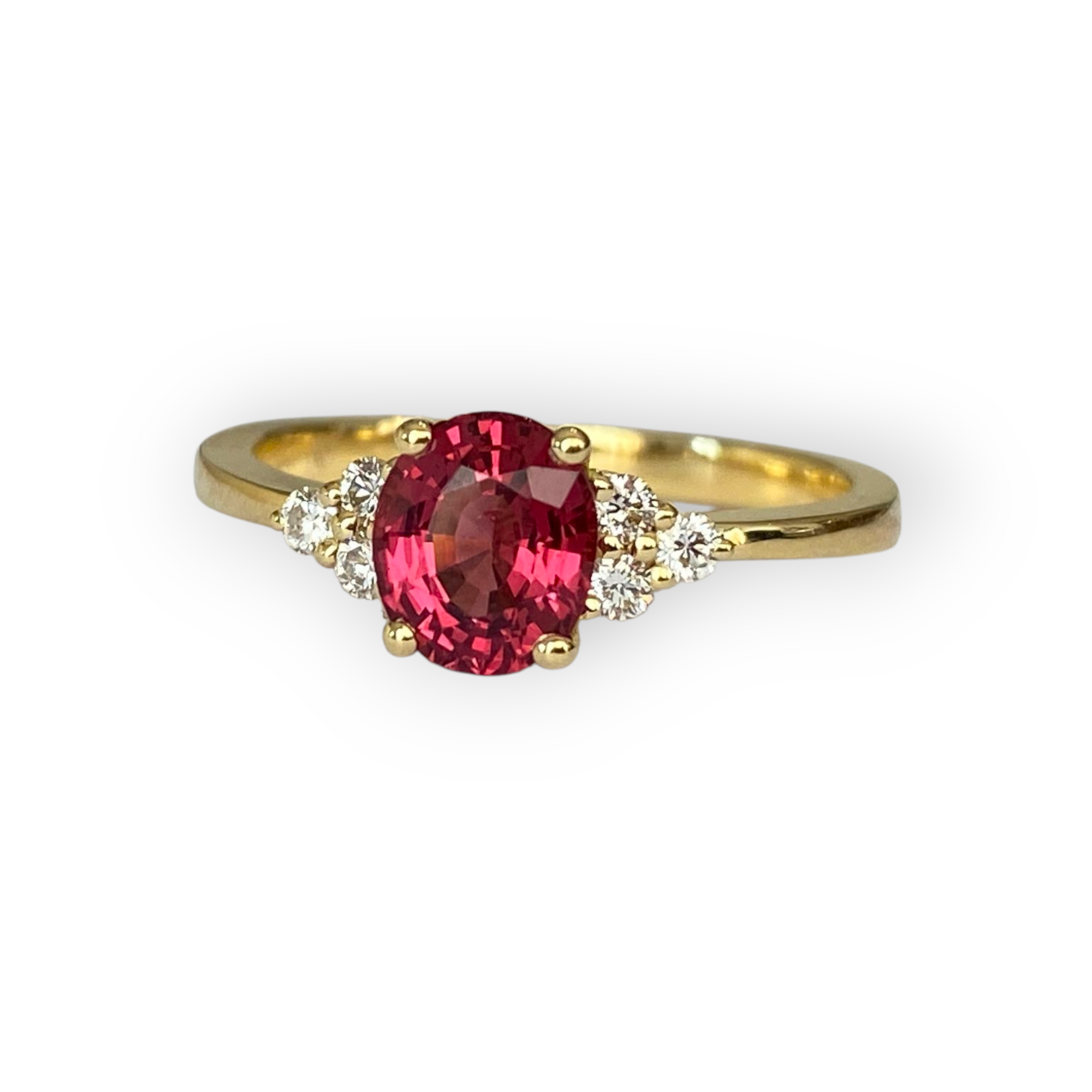 Exquisite Unheated Pinkish-Red Burma Spinel and Diamond Engagement Gold Ring