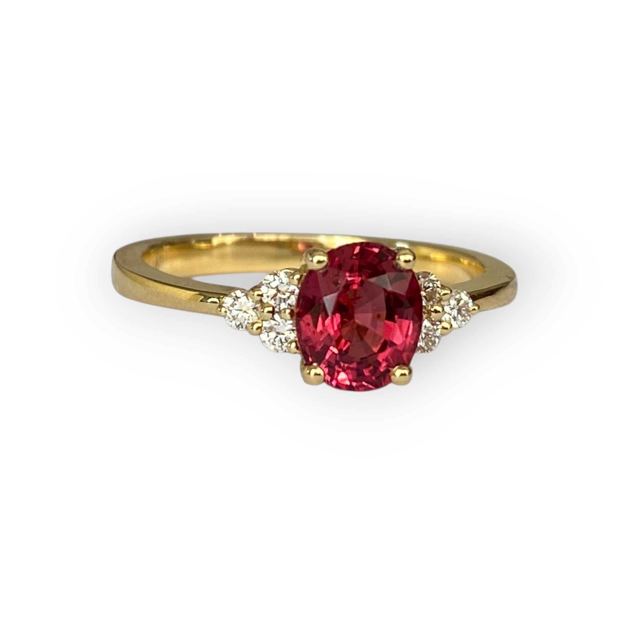 Exquisite Unheated Pinkish-Red Burma Spinel and Diamond Engagement Gold Ring