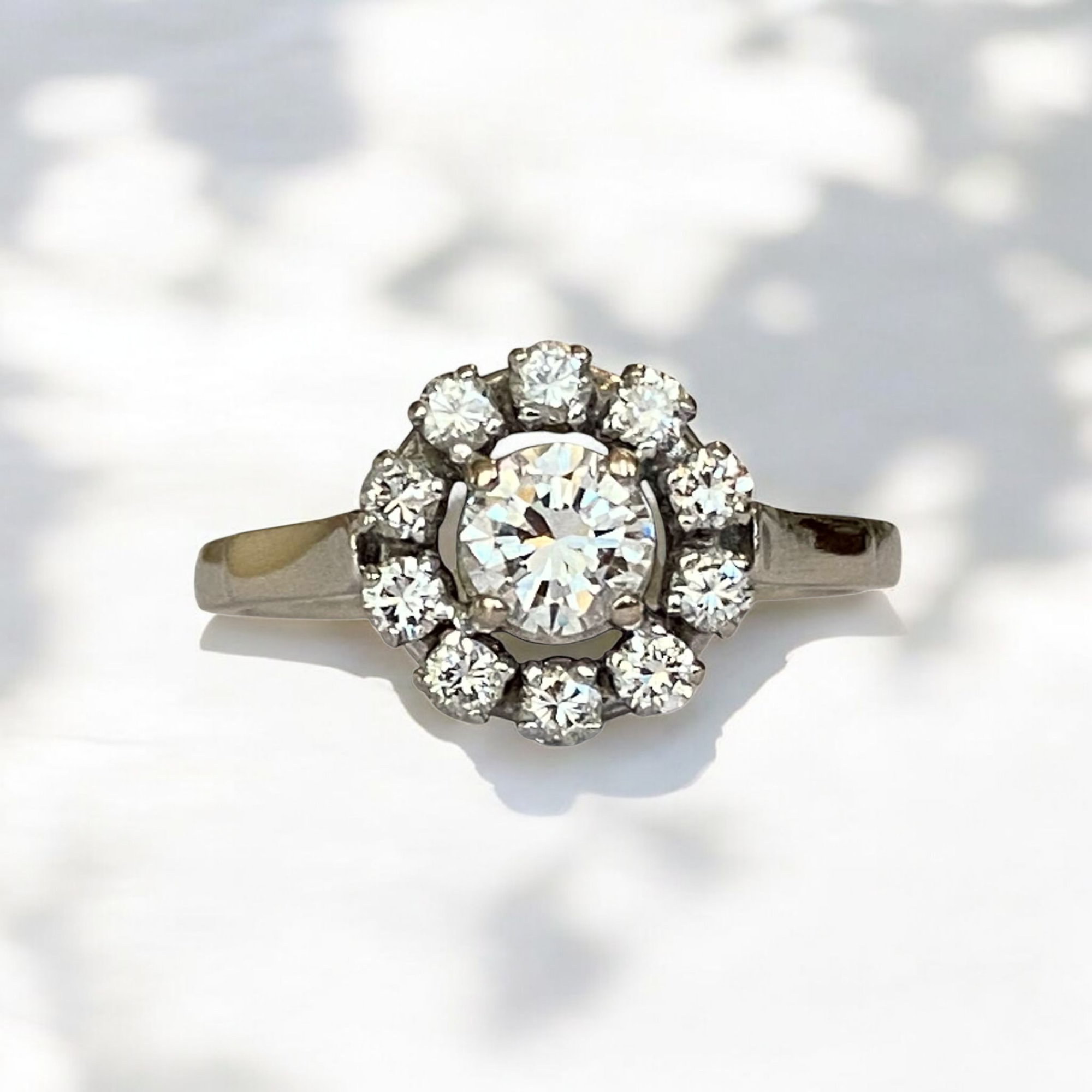 14 carat vintage white gold rosette engagement diamond  ring